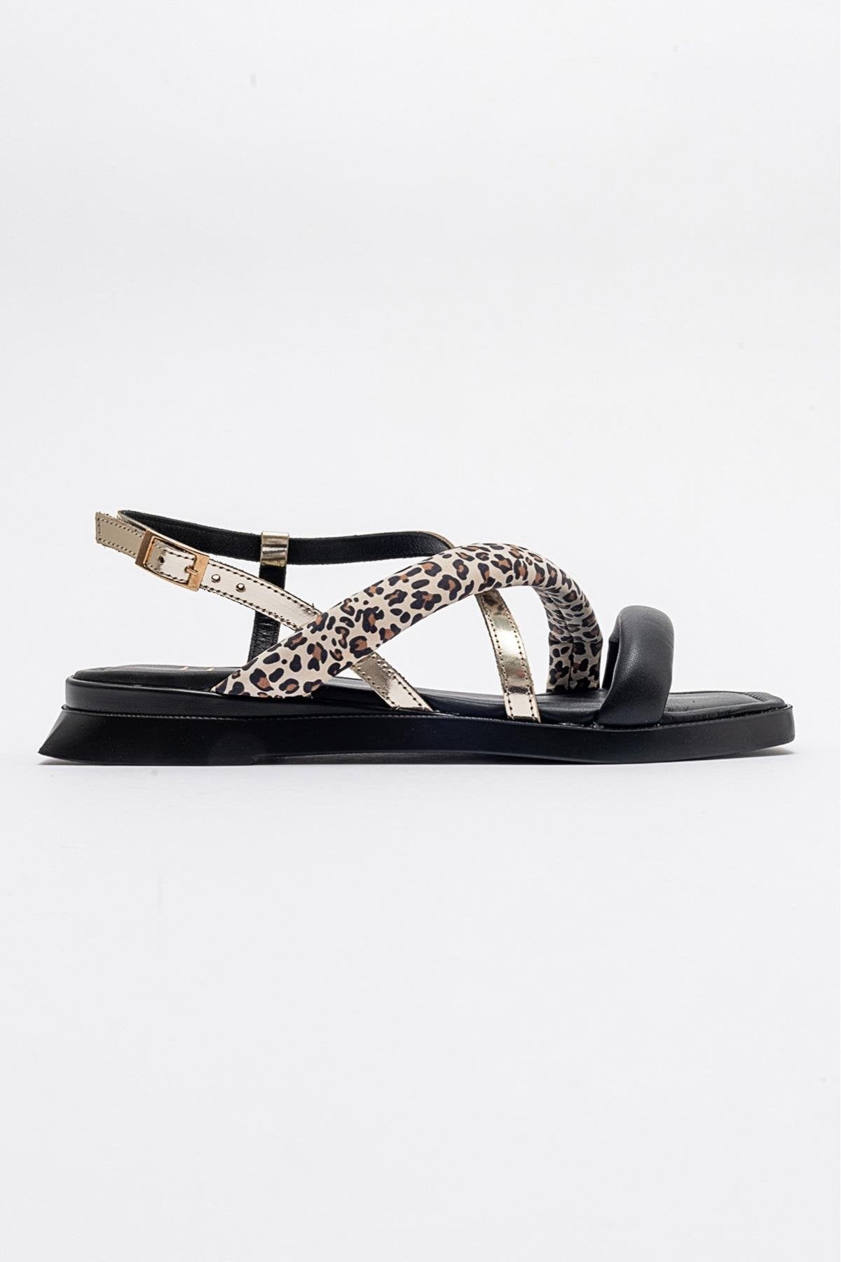 Leamil - Black Leather Sandal – top view showing leather, black, Vowalisse