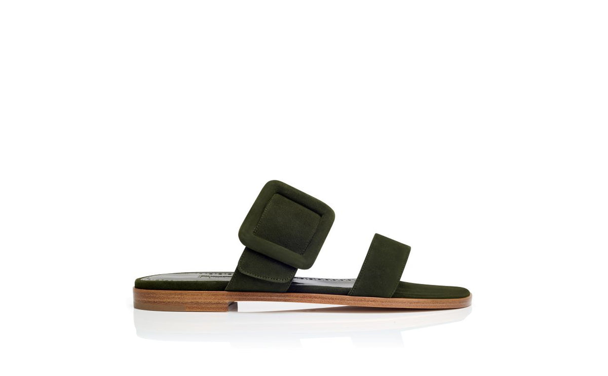 Seraphina Rose Green Open Toe Mules – side profile showing green open toe, suede, Vowalisse