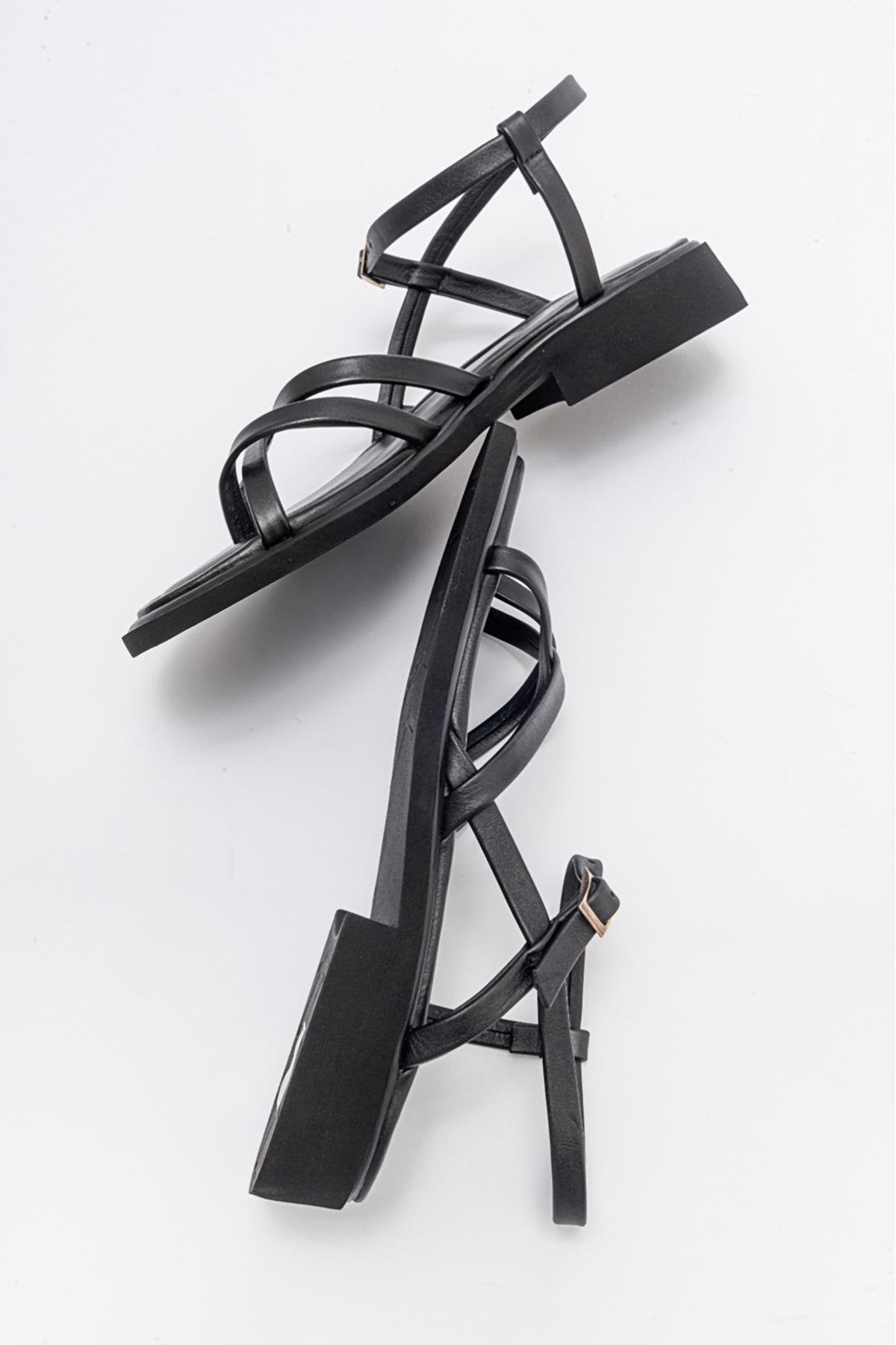 Antas - Black Leather Sandals – back view showing leather, black, Vowalisse