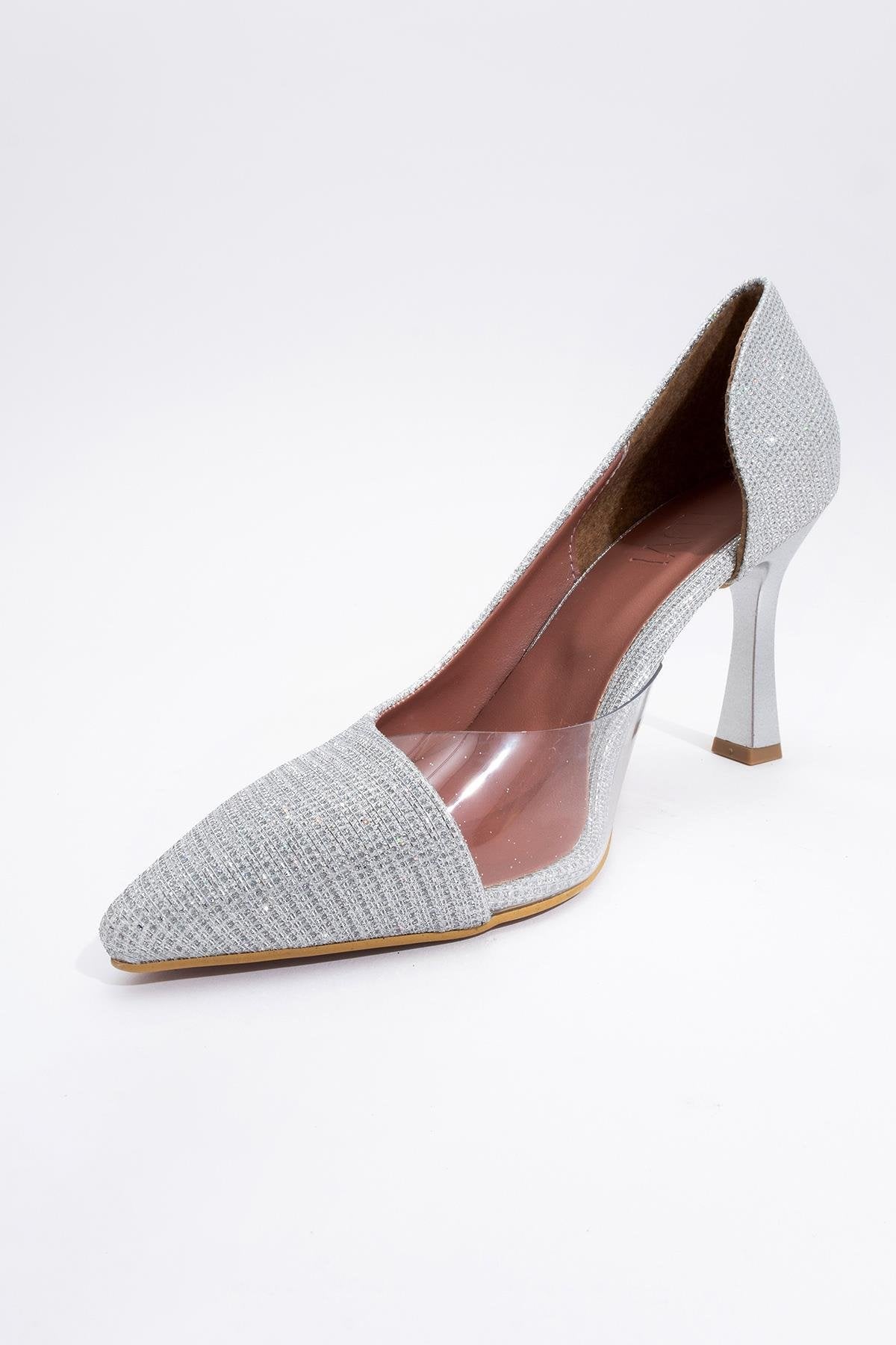 Ursula - Silver Metallic Heeled Shoe – side view showing leather, metallic, silver, Vowalisse