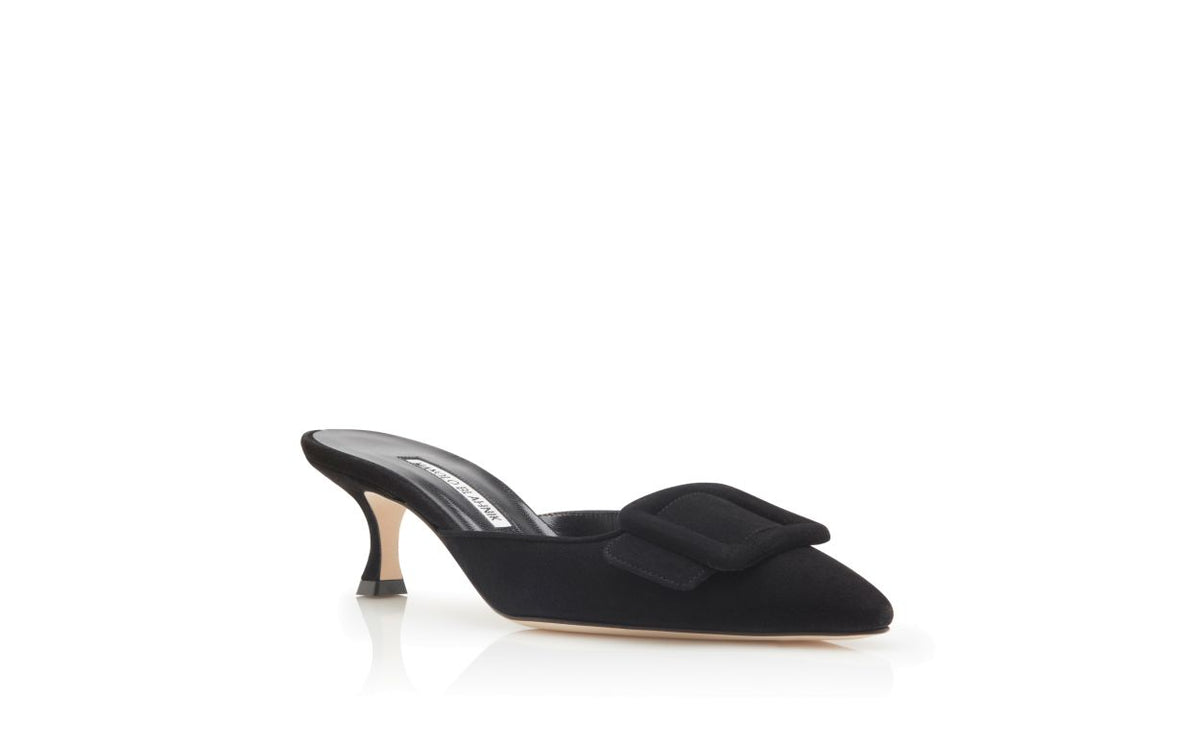 Ophelia Belle Black Suede Mules – top view showing black suede, Vowalisse