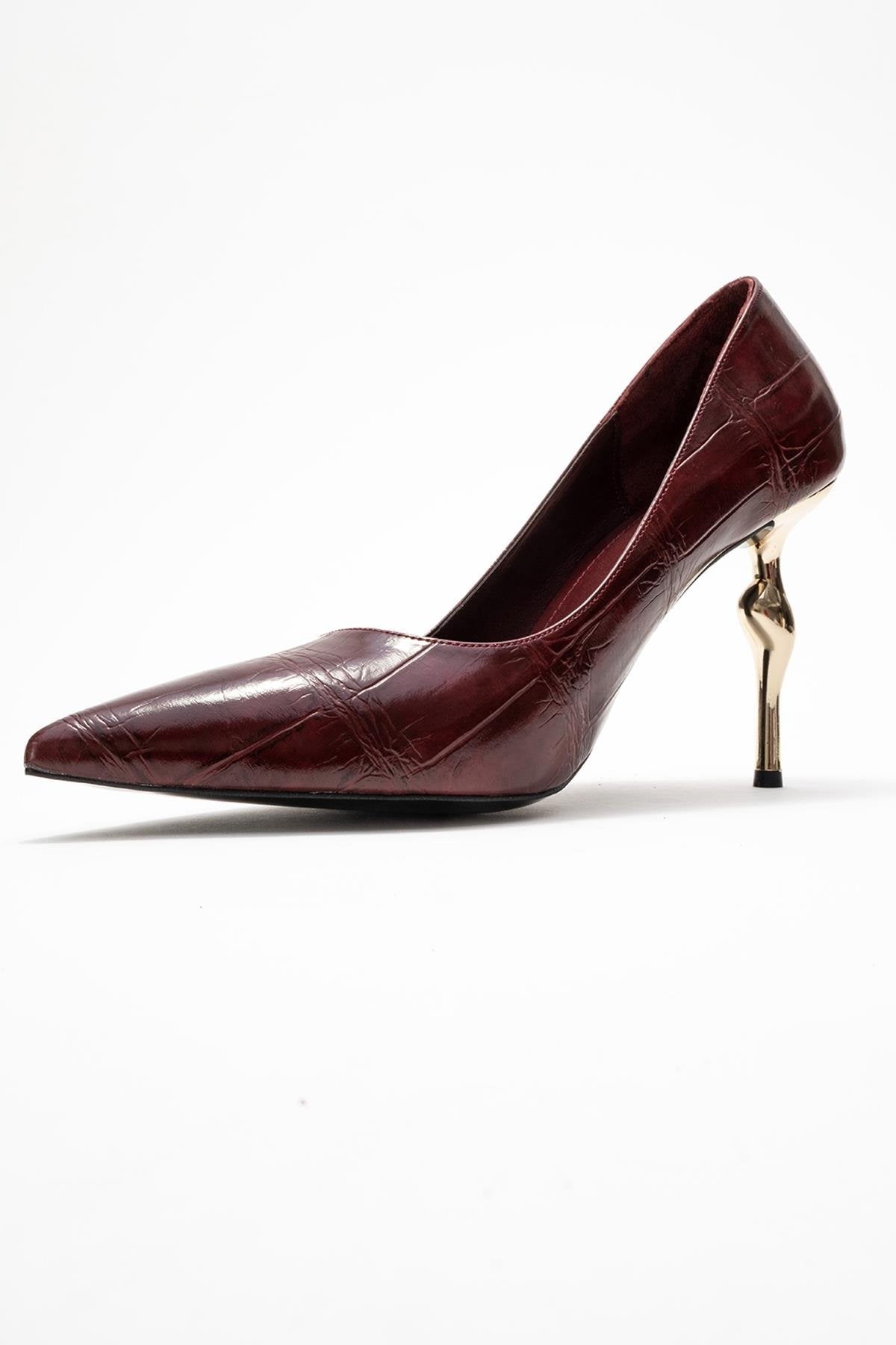 Hudson - Burgundy Stiletto Heel Shoe – heel view showing leather, Vowalisse