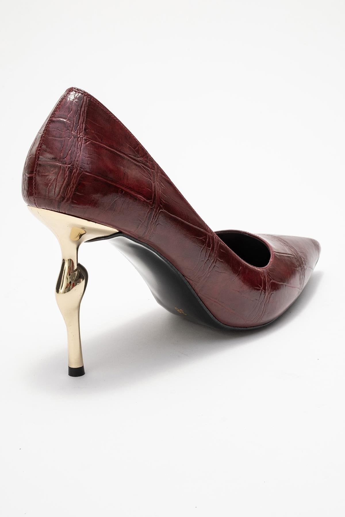 Hudson - Burgundy Stiletto Heel Shoe – back view showing leather, Vowalisse