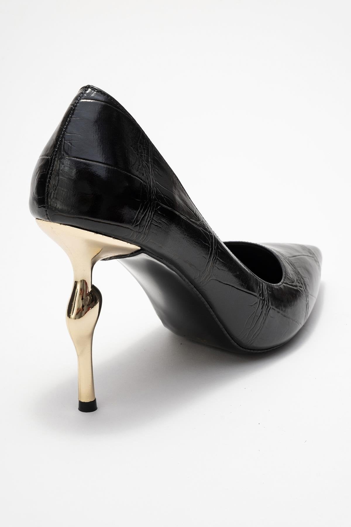 Hudson - Black Stiletto Heel Shoe – back view showing leather, black, Vowalisse