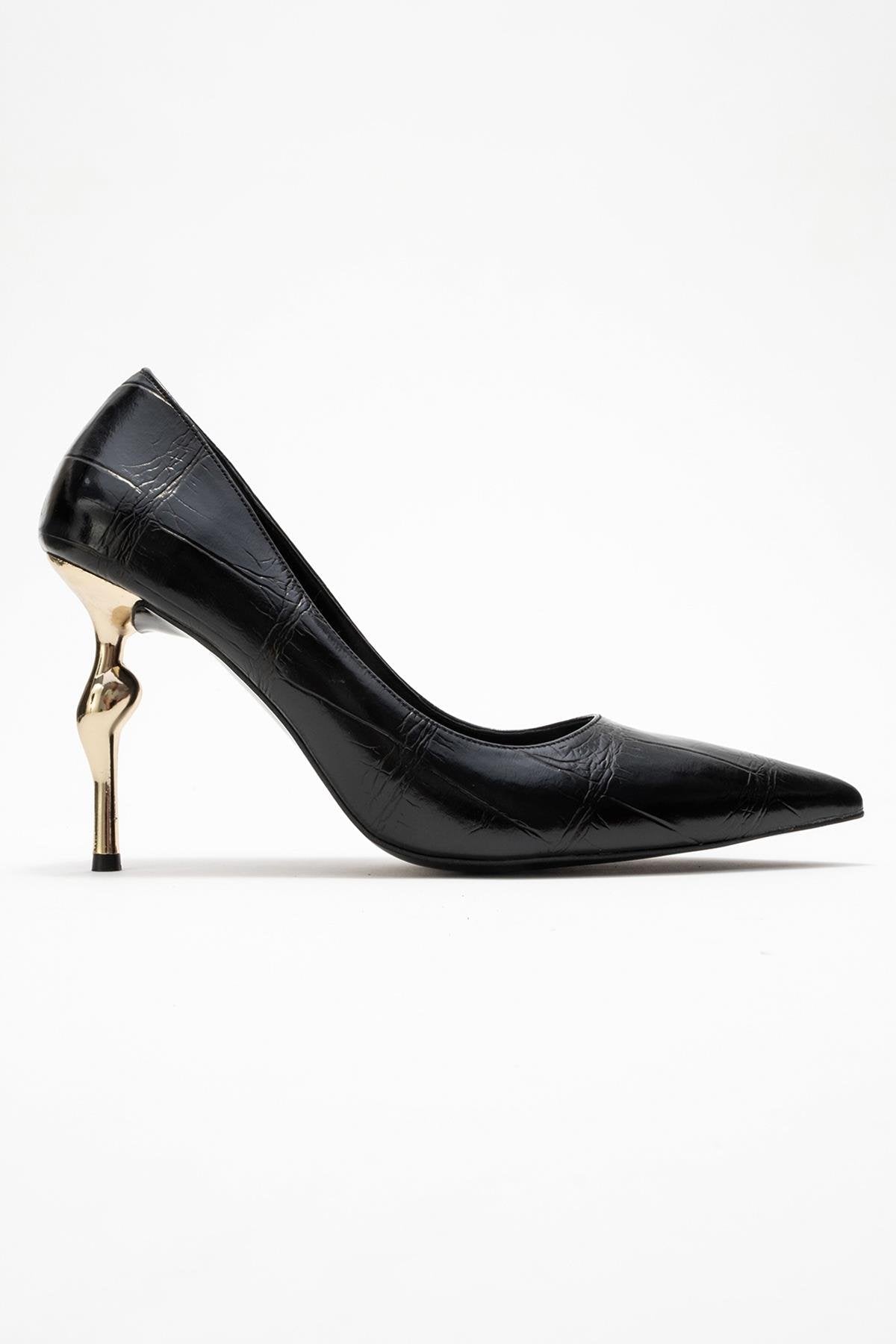 Hudson - Black Stiletto Heel Shoe – top view showing leather, black, Vowalisse