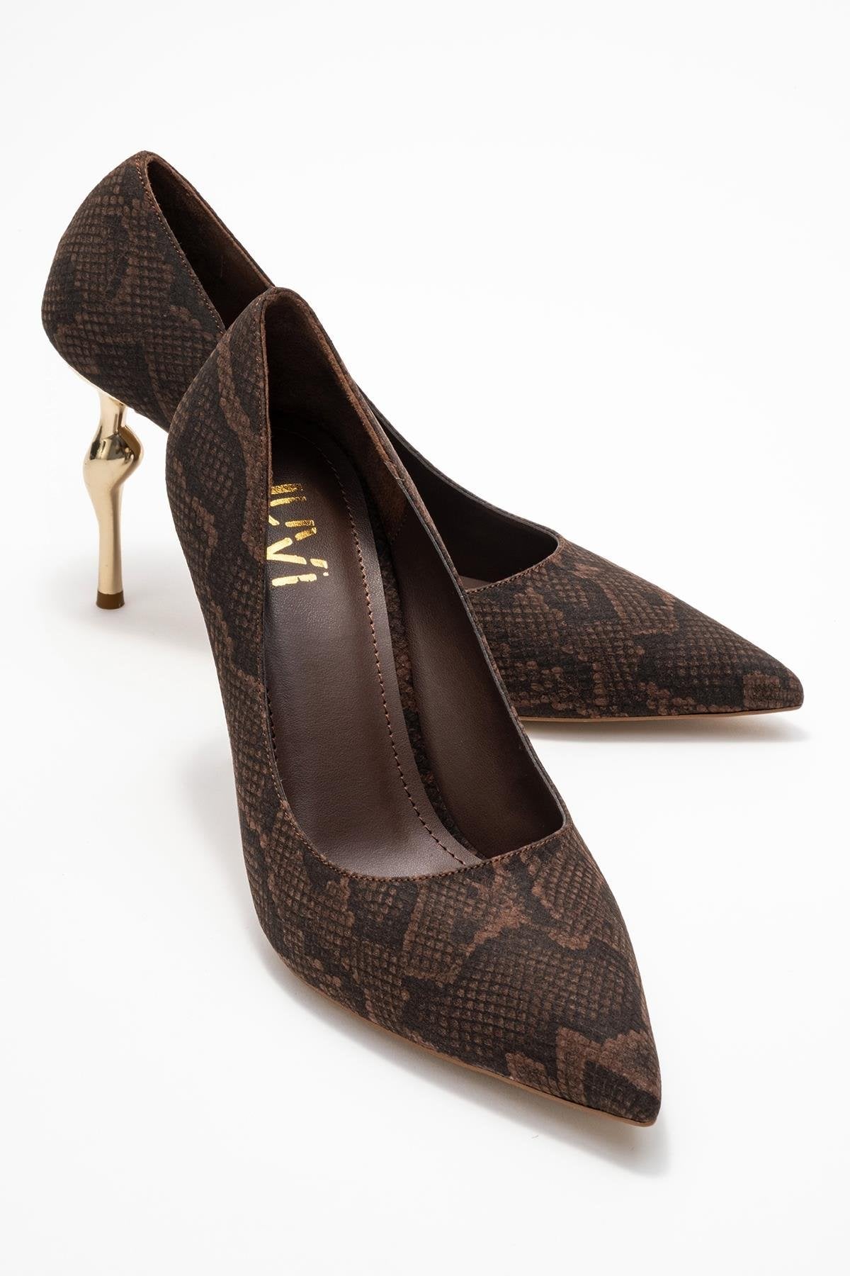 Hudson - Brown Stiletto Heel Shoe – front three-quarter view showing leather, red, Vowalisse