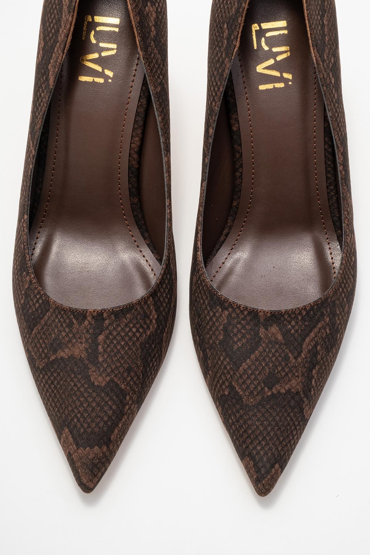 Hudson - Brown Stiletto Heel Shoe – side view showing leather, red, Vowalisse
