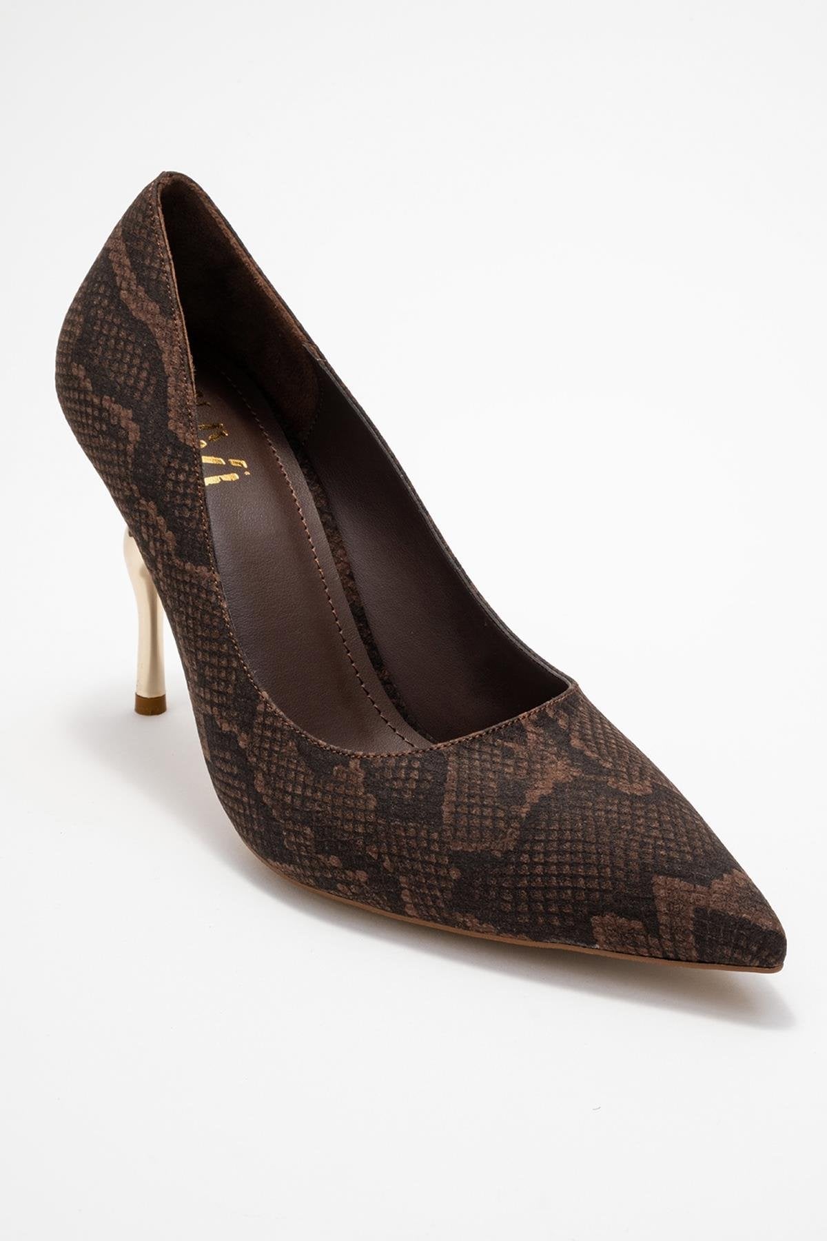 Hudson - Brown Stiletto Heel Shoe – detail view showing leather, red, Vowalisse