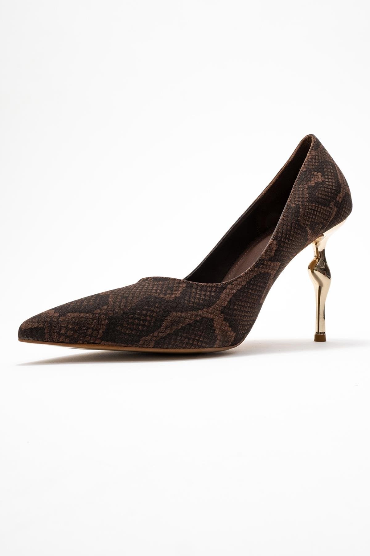 Hudson - Brown Stiletto Heel Shoe – heel view showing leather, red, Vowalisse