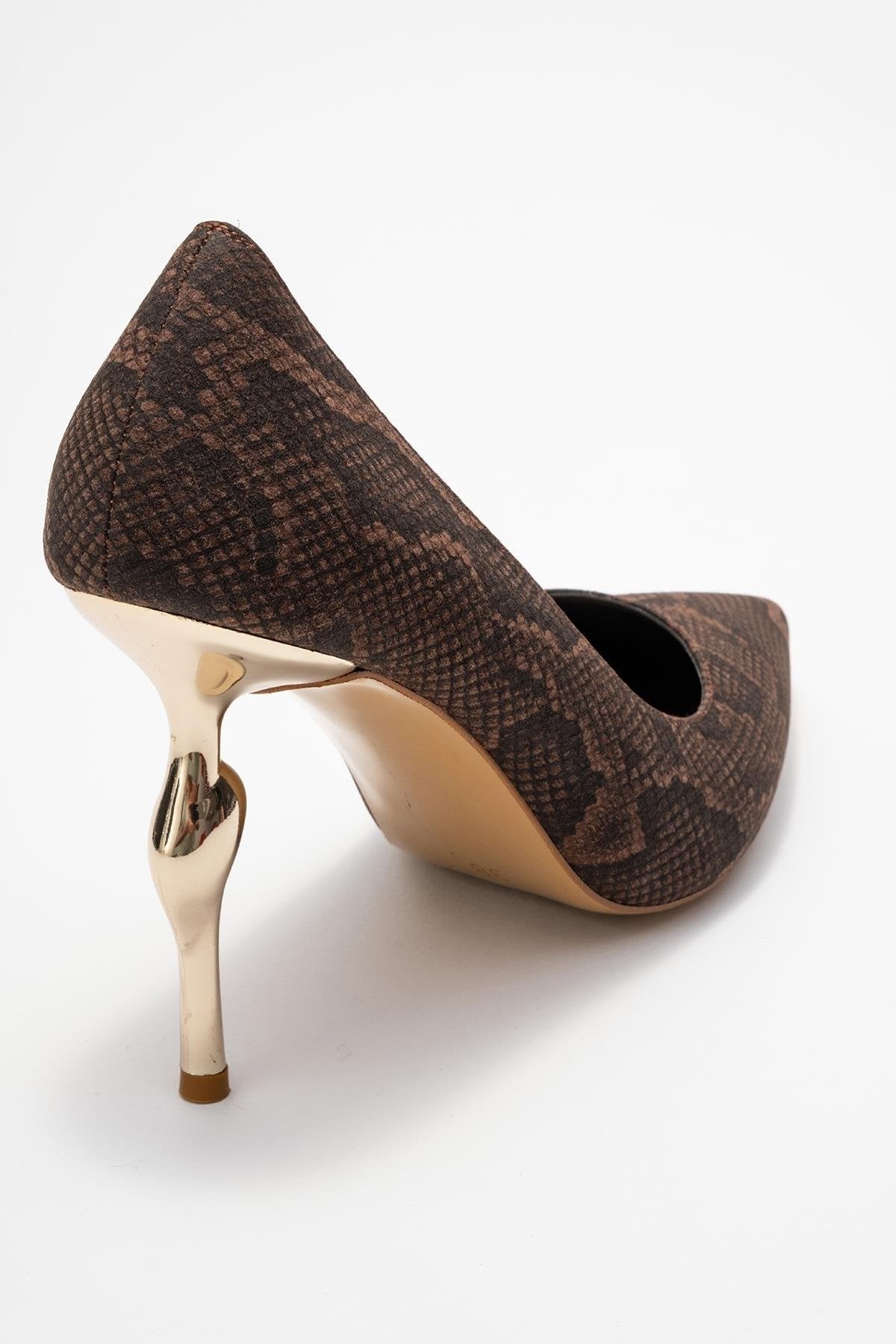 Hudson - Brown Stiletto Heel Shoe – back view showing leather, red, Vowalisse