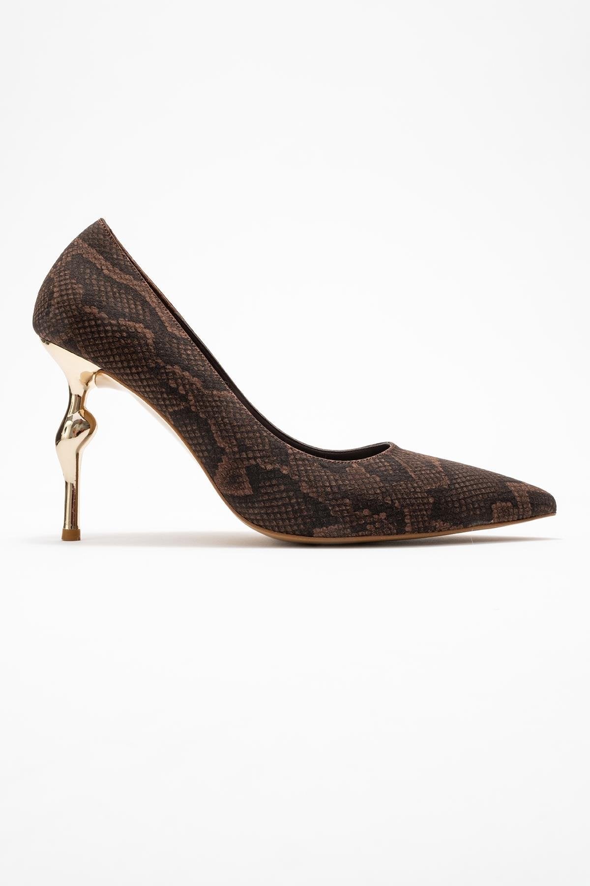 Hudson - Brown Stiletto Heel Shoe – top view showing leather, red, Vowalisse