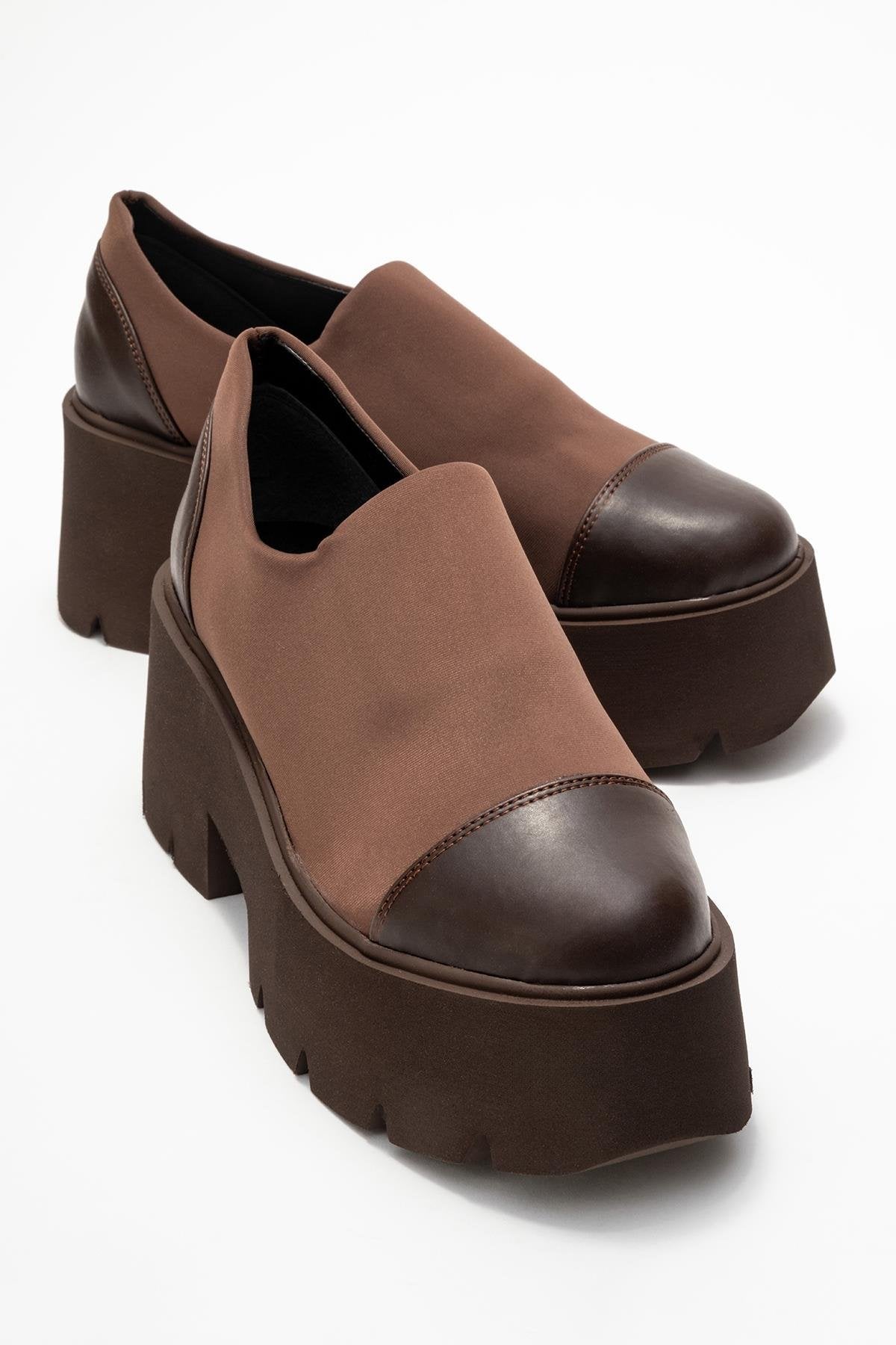 Grena - Brown Scuba Platform Casual Shoe – front three-quarter view showing leather, Vowalisse