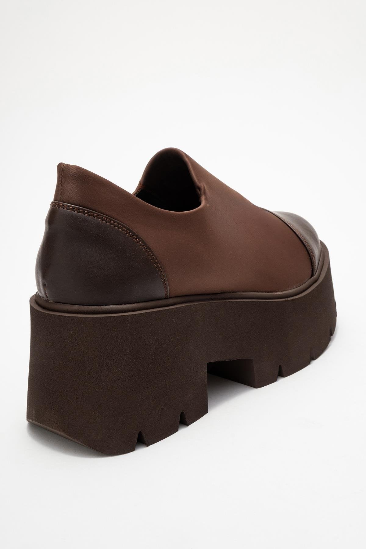 Grena - Brown Scuba Platform Casual Shoe – back view showing leather, Vowalisse