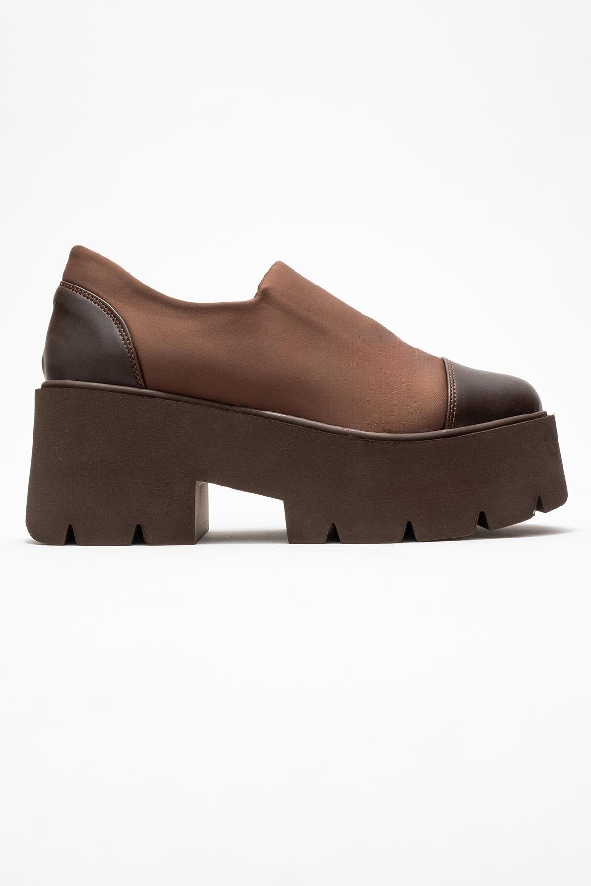 Grena - Brown Scuba Platform Casual Shoe – top view showing leather, Vowalisse