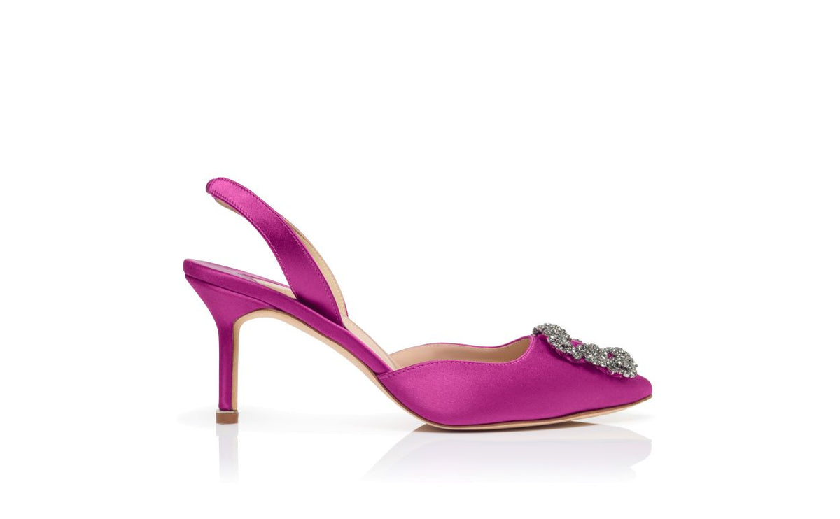 Lunette Grace Pink Jewel Buckle Slingbacks – side profile showing pink jewel buckle, crystal buckle, ankle strap, slingback…