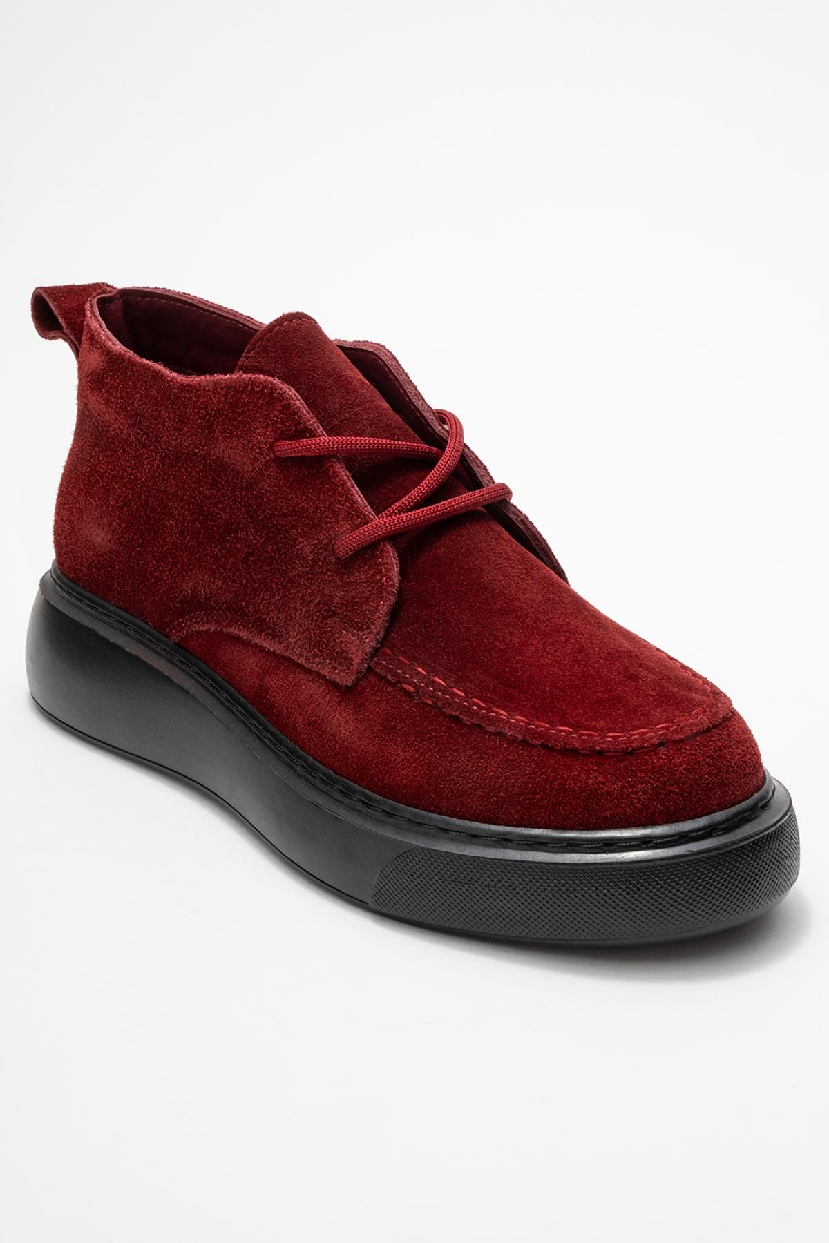 Lilya - Burgundy Genuine Leather Chukka Boot – detail view showing leather, Vowalisse