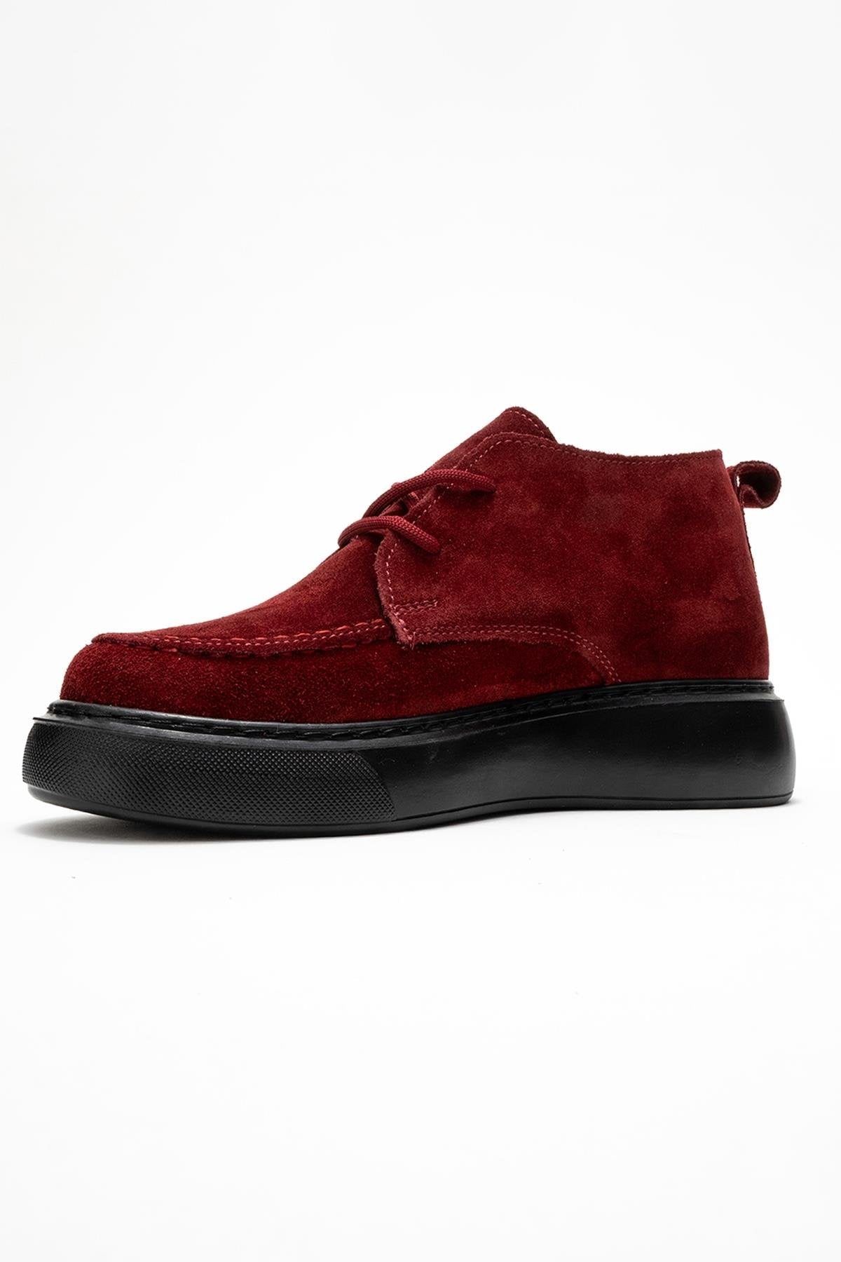 Lilya - Burgundy Genuine Leather Chukka Boot – heel view showing leather, Vowalisse