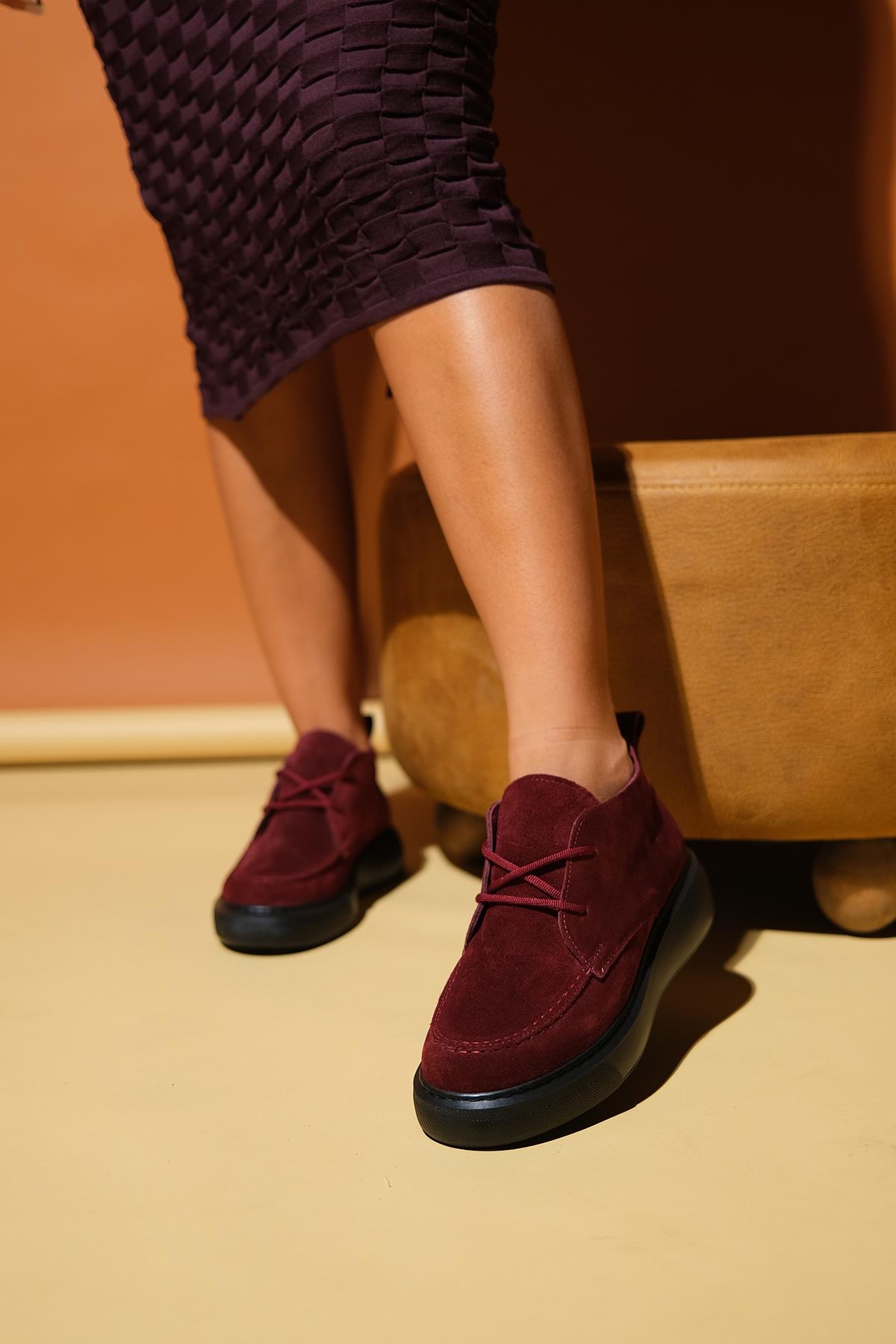 Lilya - Burgundy Genuine Leather Chukka Boot – sole view showing leather, Vowalisse