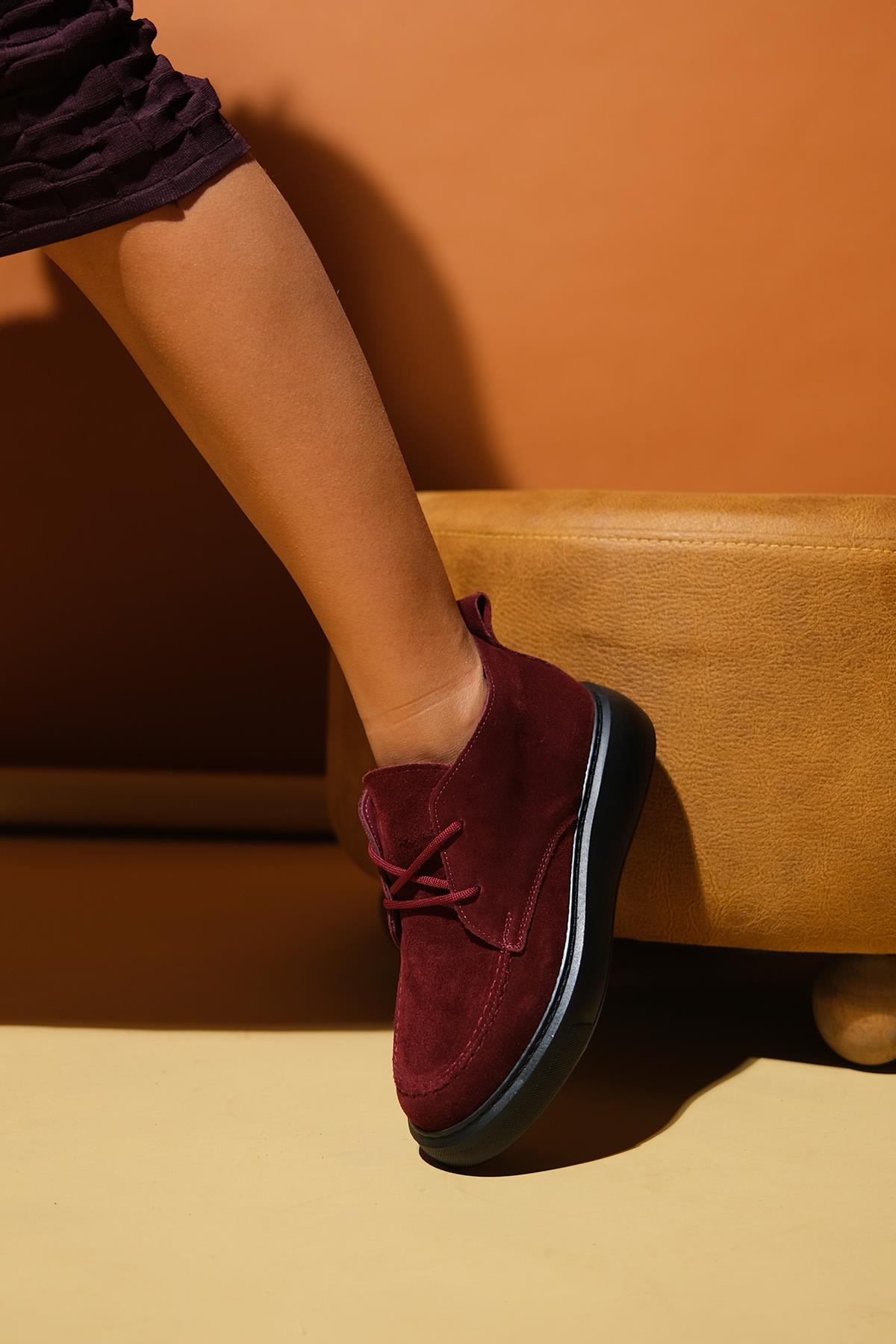 Lilya - Burgundy Genuine Leather Chukka Boot – pair view showing leather, Vowalisse