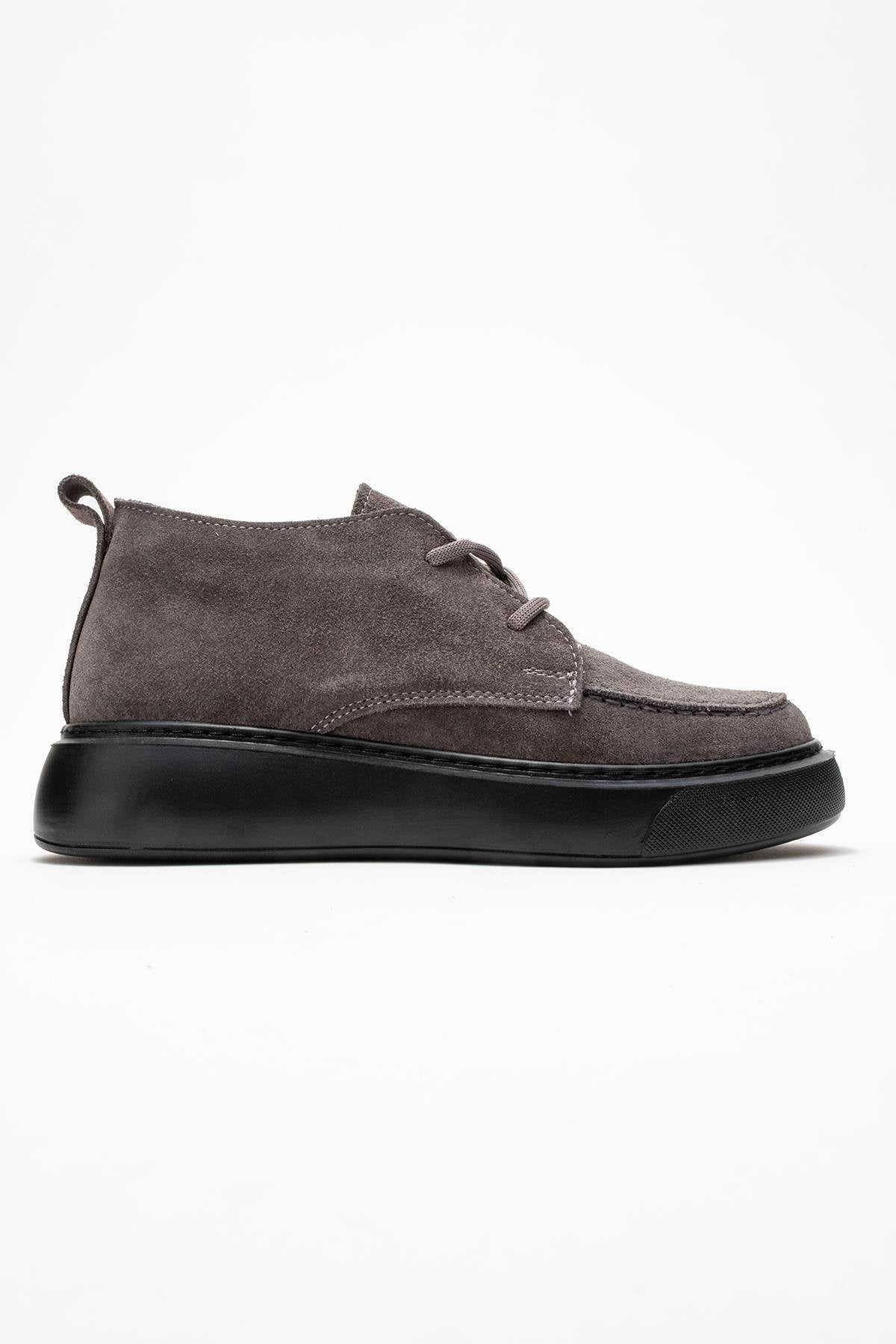 Lilya - Smoky Grey Genuine Leather Chukka Boot – top view showing leather, suede, Vowalisse