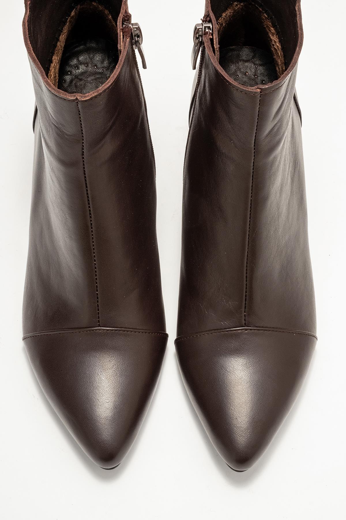 Gael - Brown Genuine Leather Block Heel Boot – side view showing leather, Vowalisse
