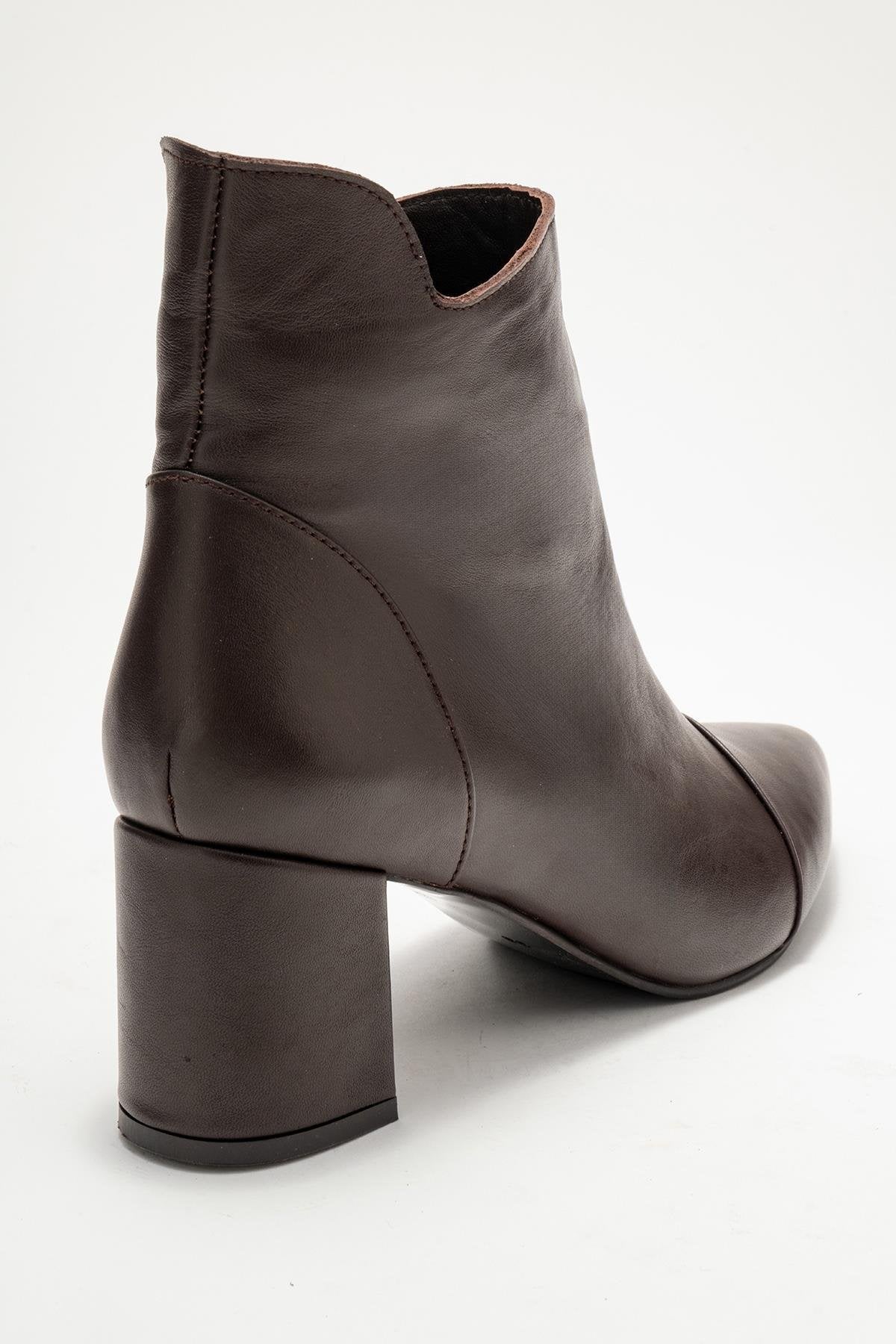 Gael - Brown Genuine Leather Block Heel Boot – back view showing leather, Vowalisse