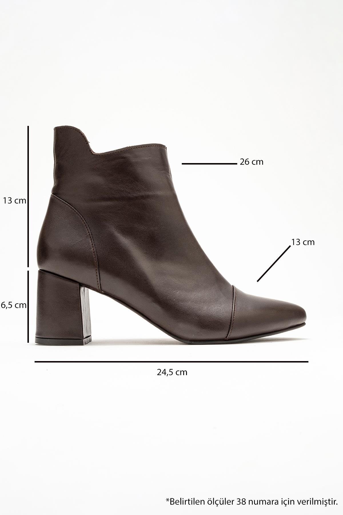 Gael - Brown Genuine Leather Block Heel Boot – top view showing leather, Vowalisse