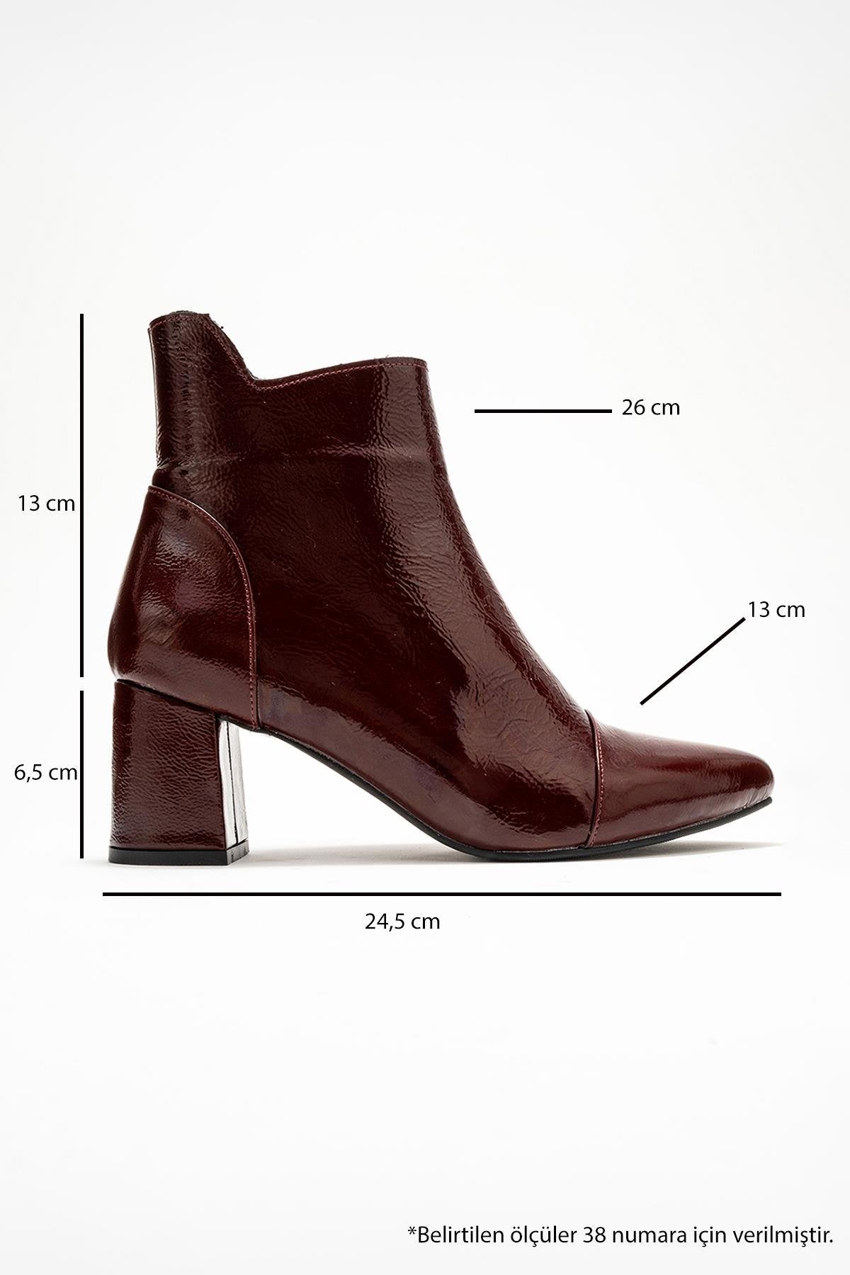 Gael - Burgundy Patent Genuine Leather Block Heel Boot – top view showing leather, Vowalisse