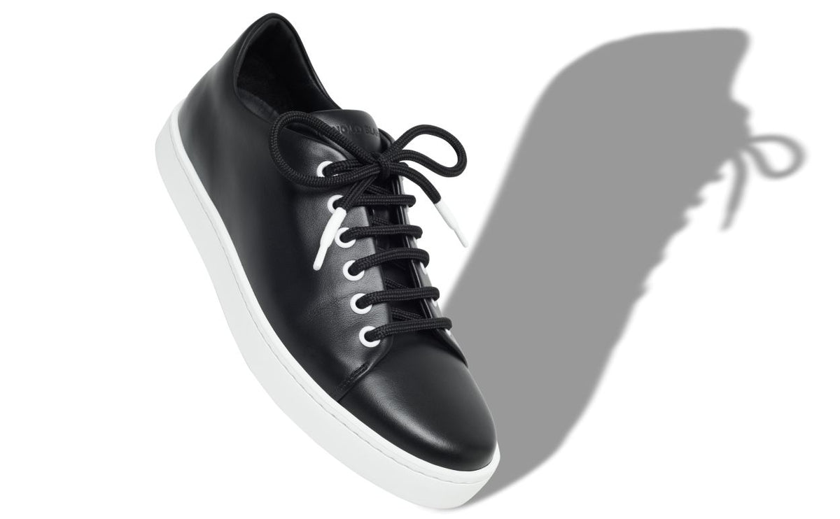 Isadora Pearl Black Round Toe Sneakers – front three-quarter view showing black round toe, lace, Vowalisse