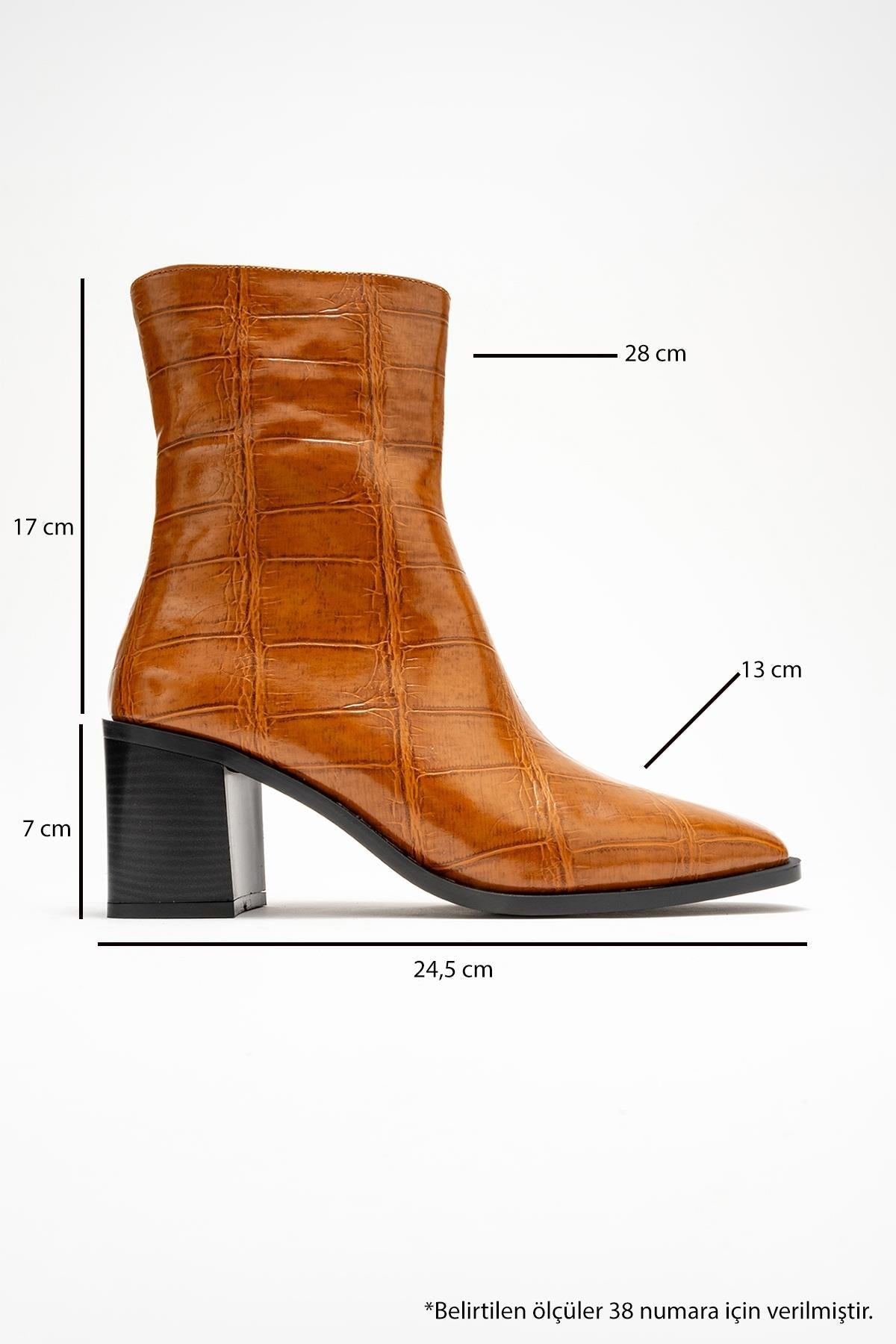 Chara - Cognac Printed Block Heel Boot – top view showing leather, red, Vowalisse