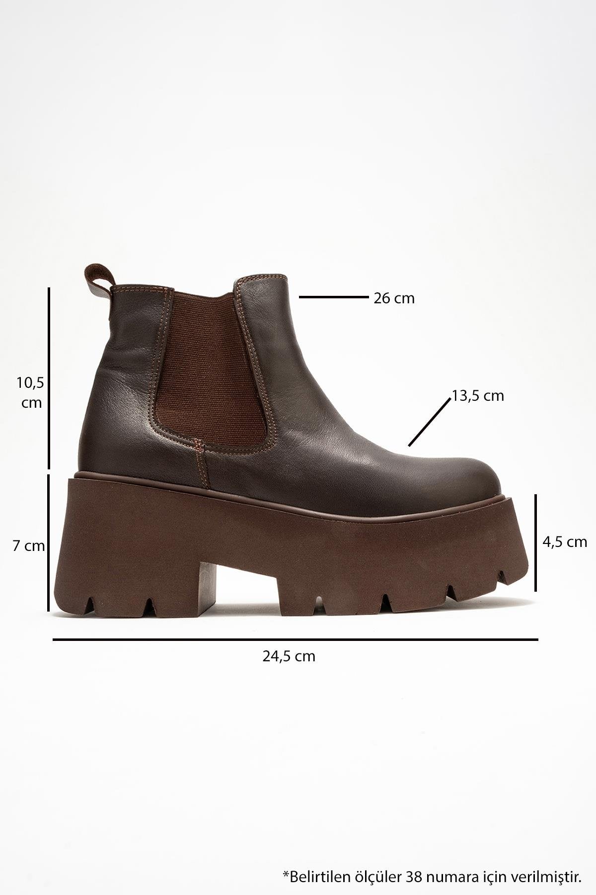 Clen - Brown Genuine Leather Elastic-Sided Platform Boot – top view showing leather, Vowalisse