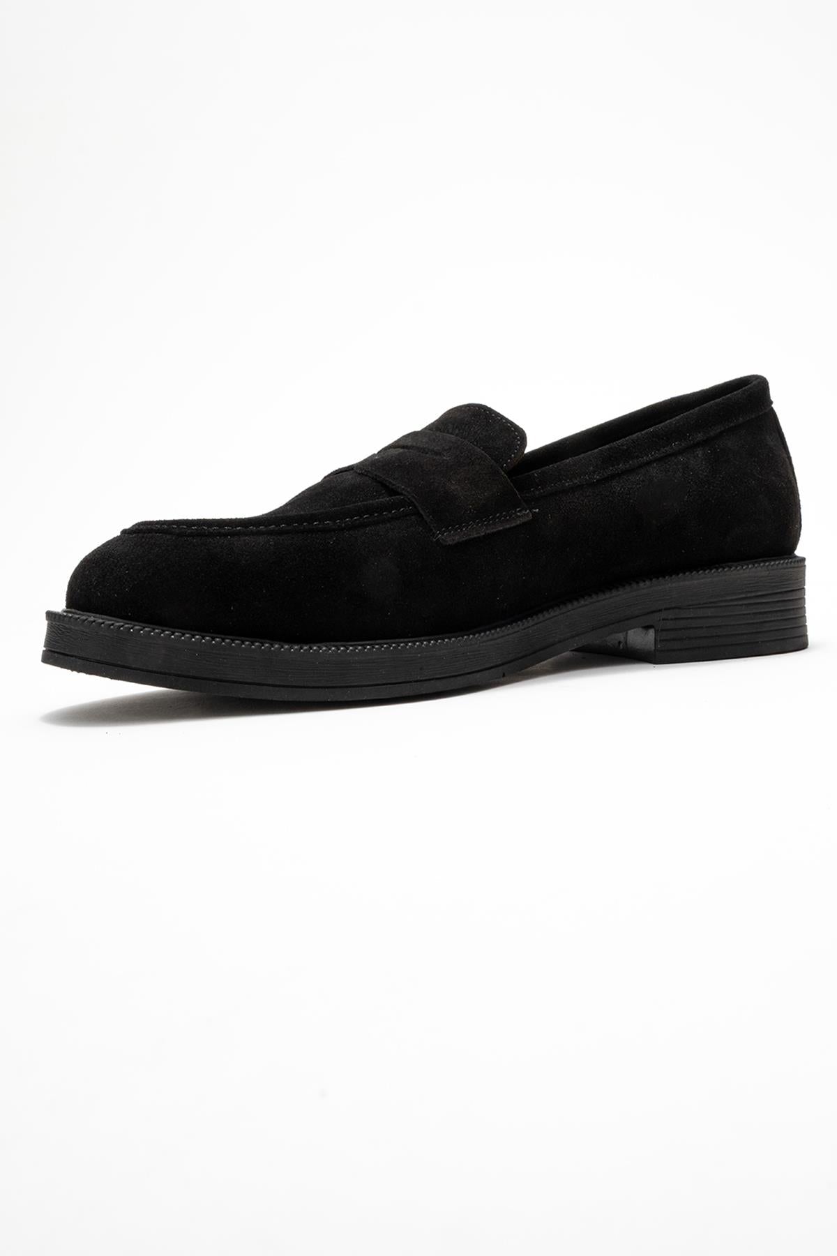 Bree - Black Genuine Leather Loafer Shoe – heel view showing leather, black, Vowalisse