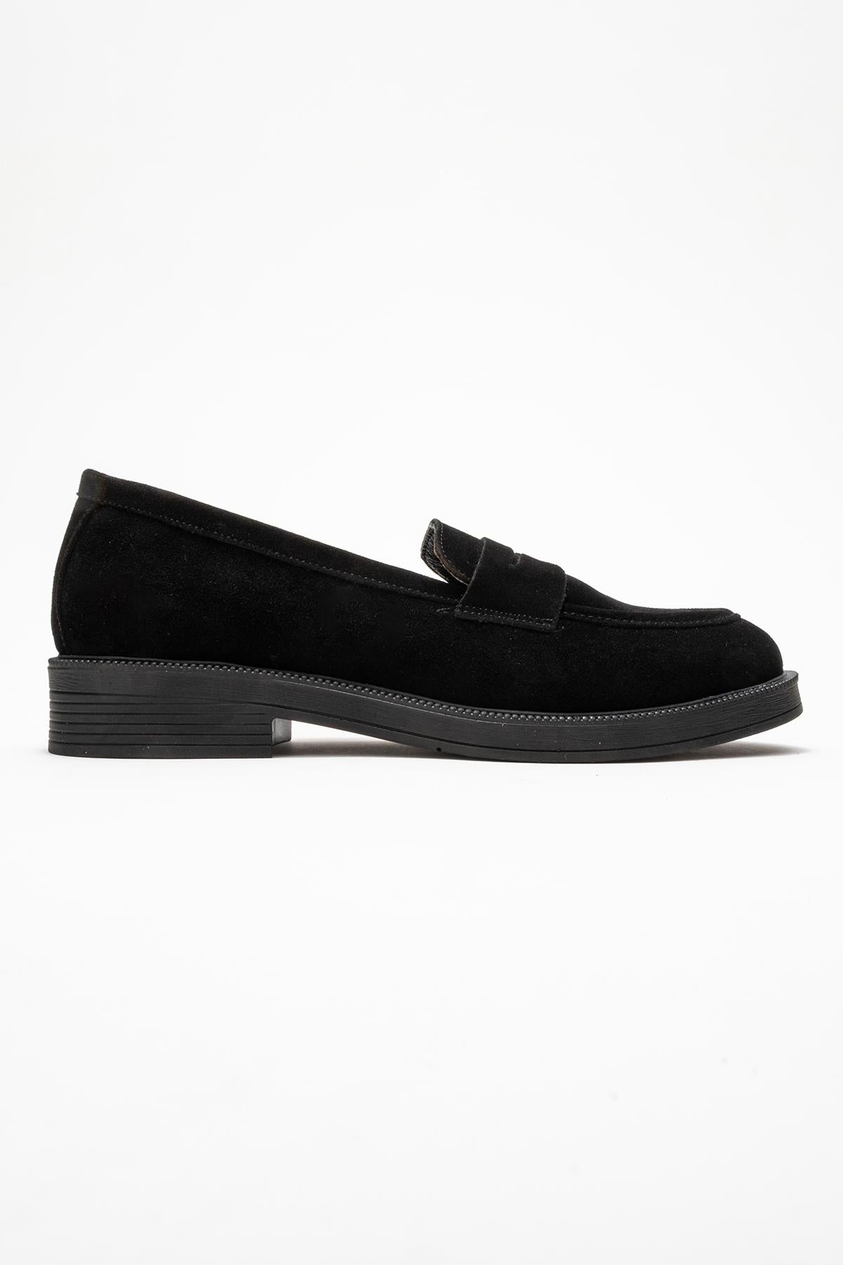 Bree - Black Genuine Leather Loafer Shoe – top view showing leather, black, Vowalisse