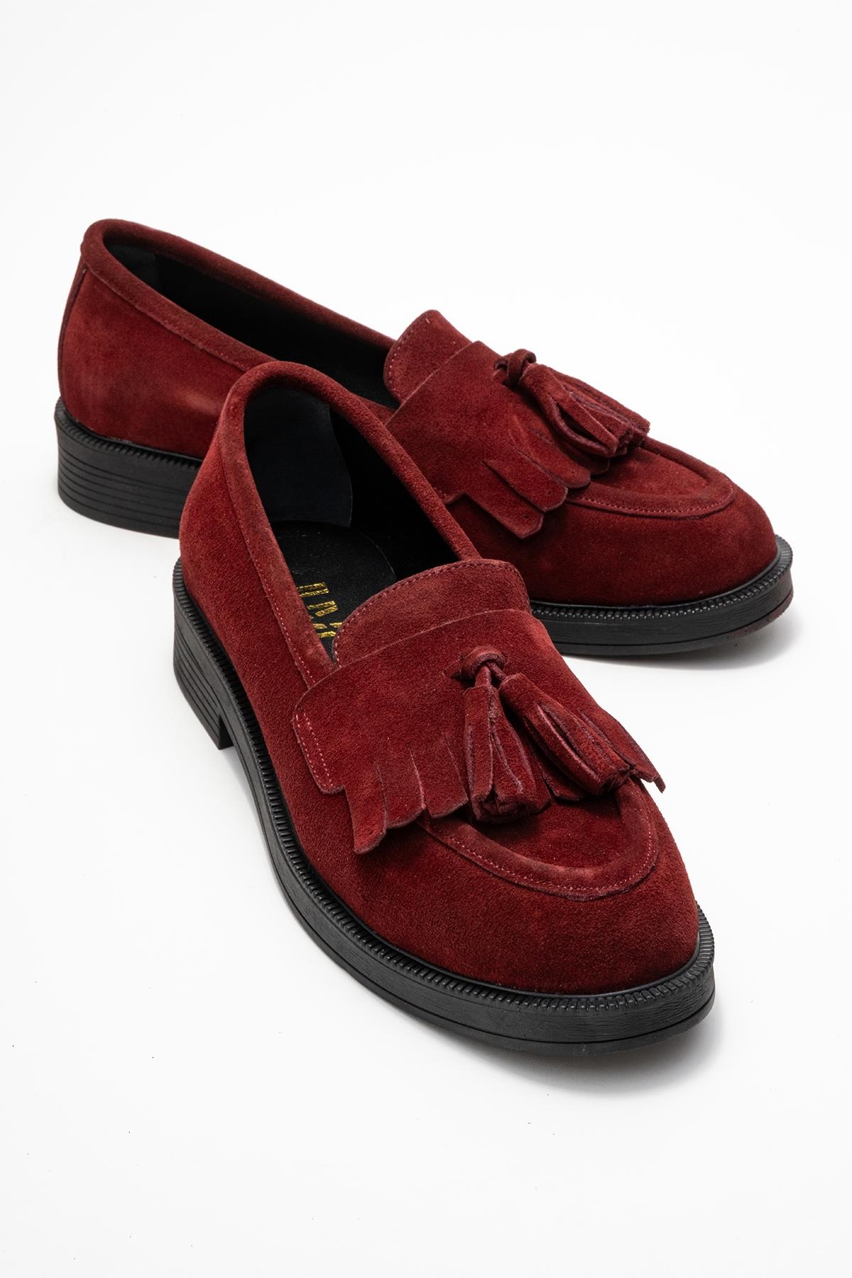 Milina - Burgundy Tassel Genuine Leather Loafer – front three-quarter view showing leather, Vowalisse