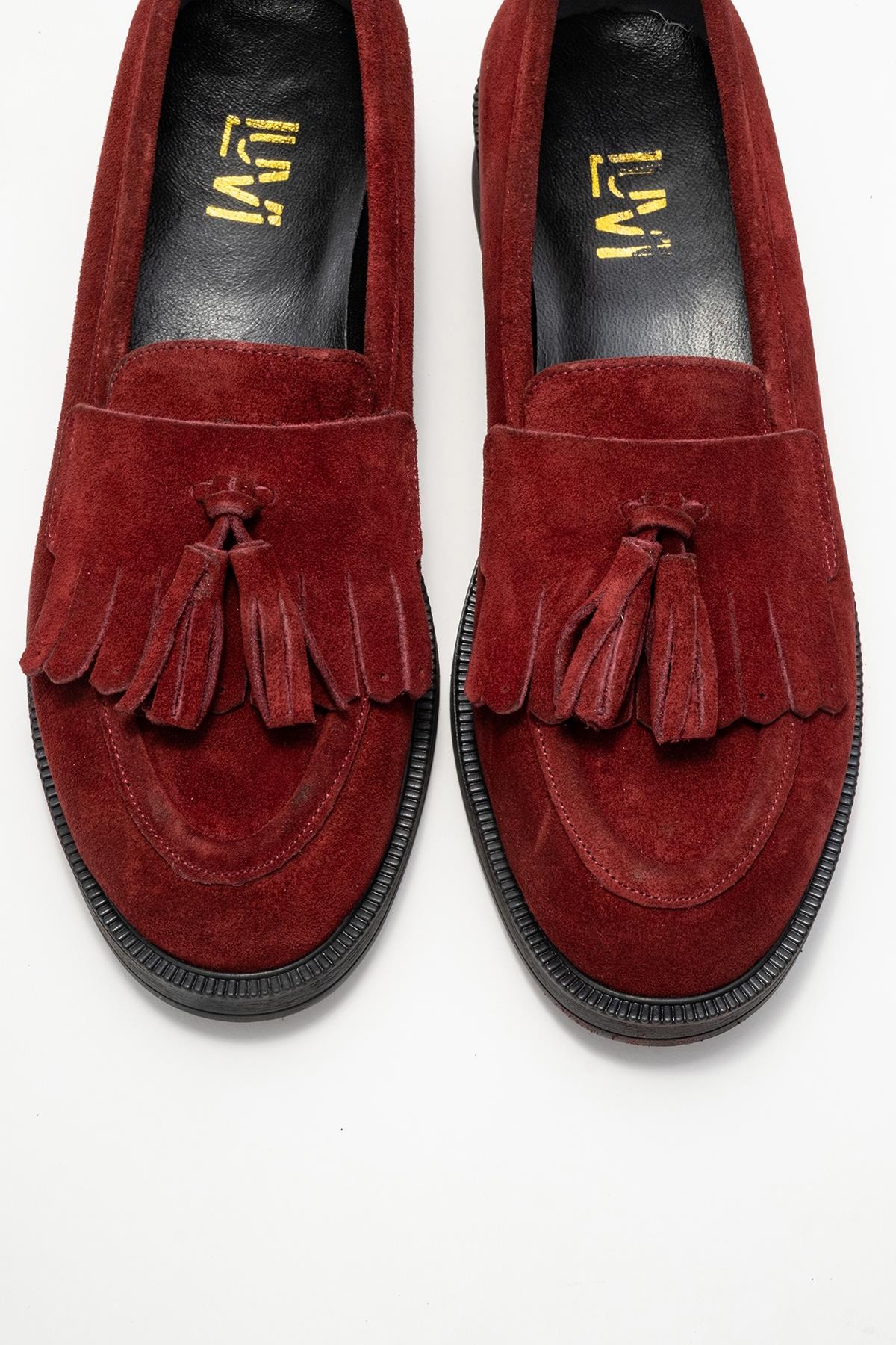 Milina - Burgundy Tassel Genuine Leather Loafer – side view showing leather, Vowalisse