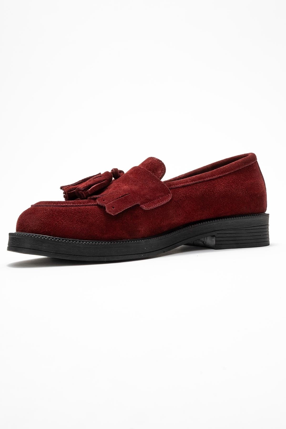 Milina - Burgundy Tassel Genuine Leather Loafer – heel view showing leather, Vowalisse