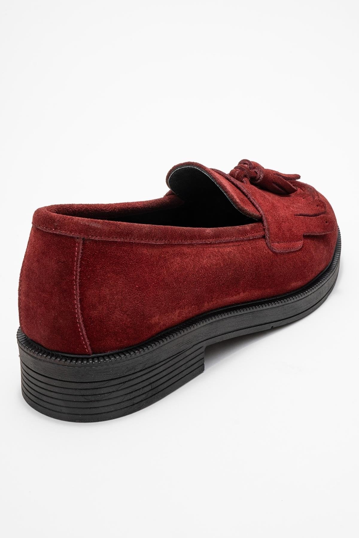 Milina - Burgundy Tassel Genuine Leather Loafer – back view showing leather, Vowalisse