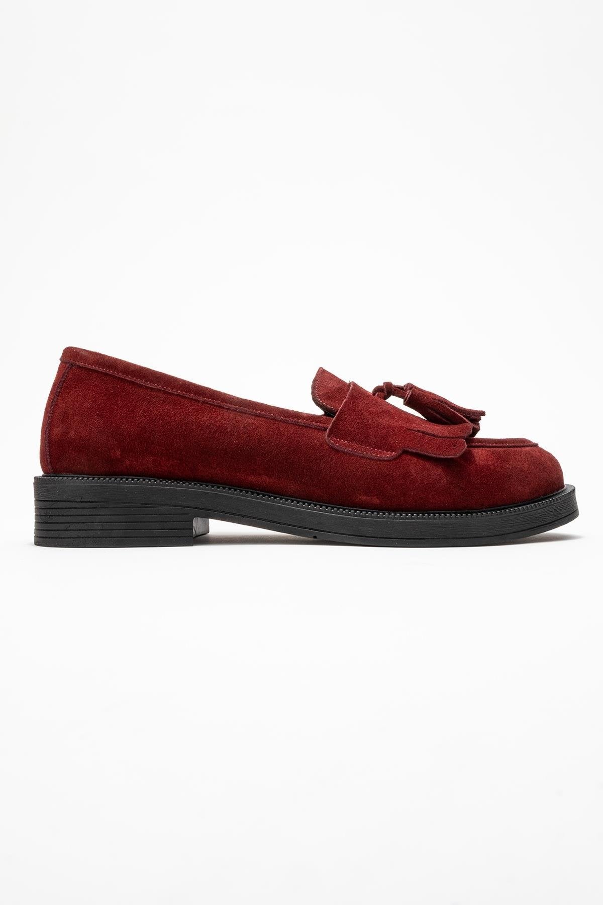 Milina - Burgundy Tassel Genuine Leather Loafer – top view showing leather, Vowalisse