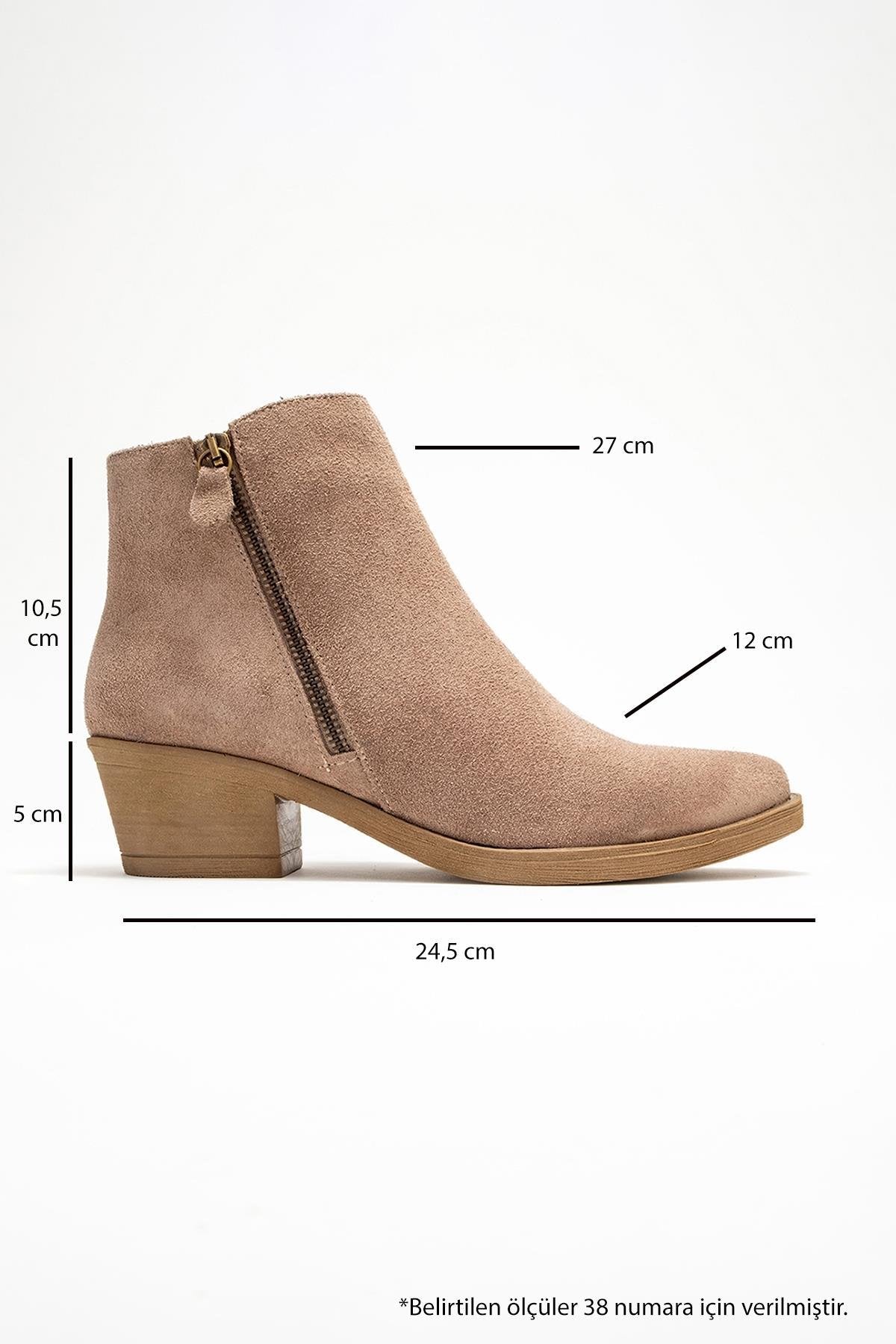 Jayer - Taupe Suede Genuine Leather Zip-Up Heeled Boot – top view showing leather, suede, Vowalisse