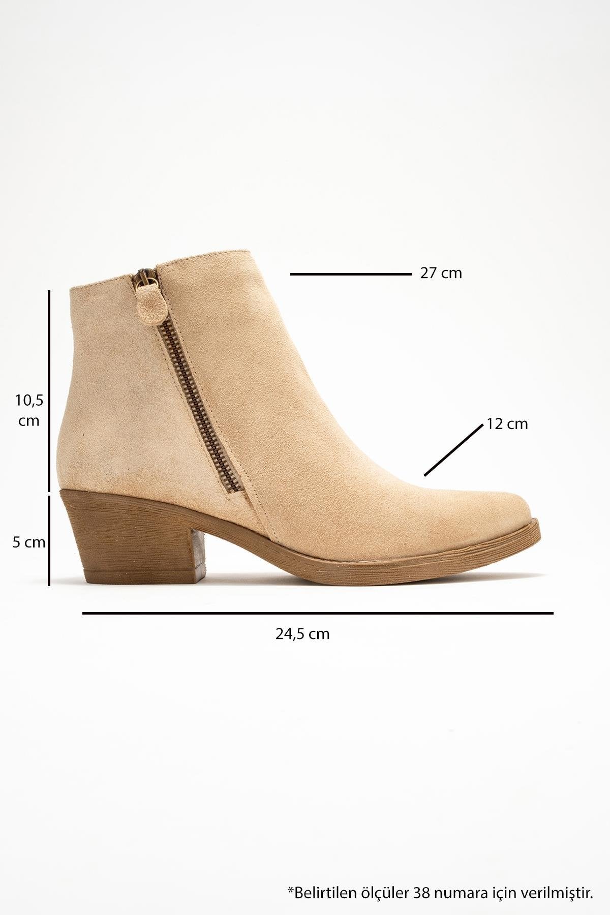Jayer - Beige Suede Genuine Leather Zip-Up Heeled Boot – top view showing leather, suede, Vowalisse