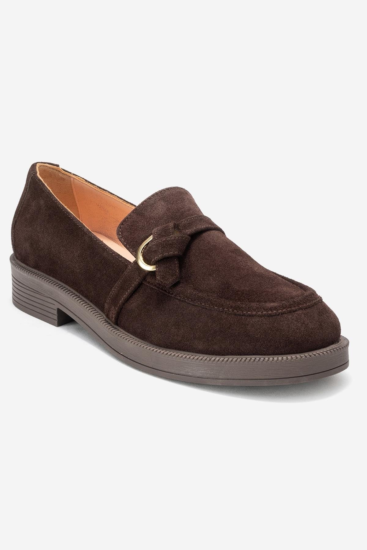 Galea - Brown Genuine Leather Buckled Loafer – detail view showing leather, Vowalisse