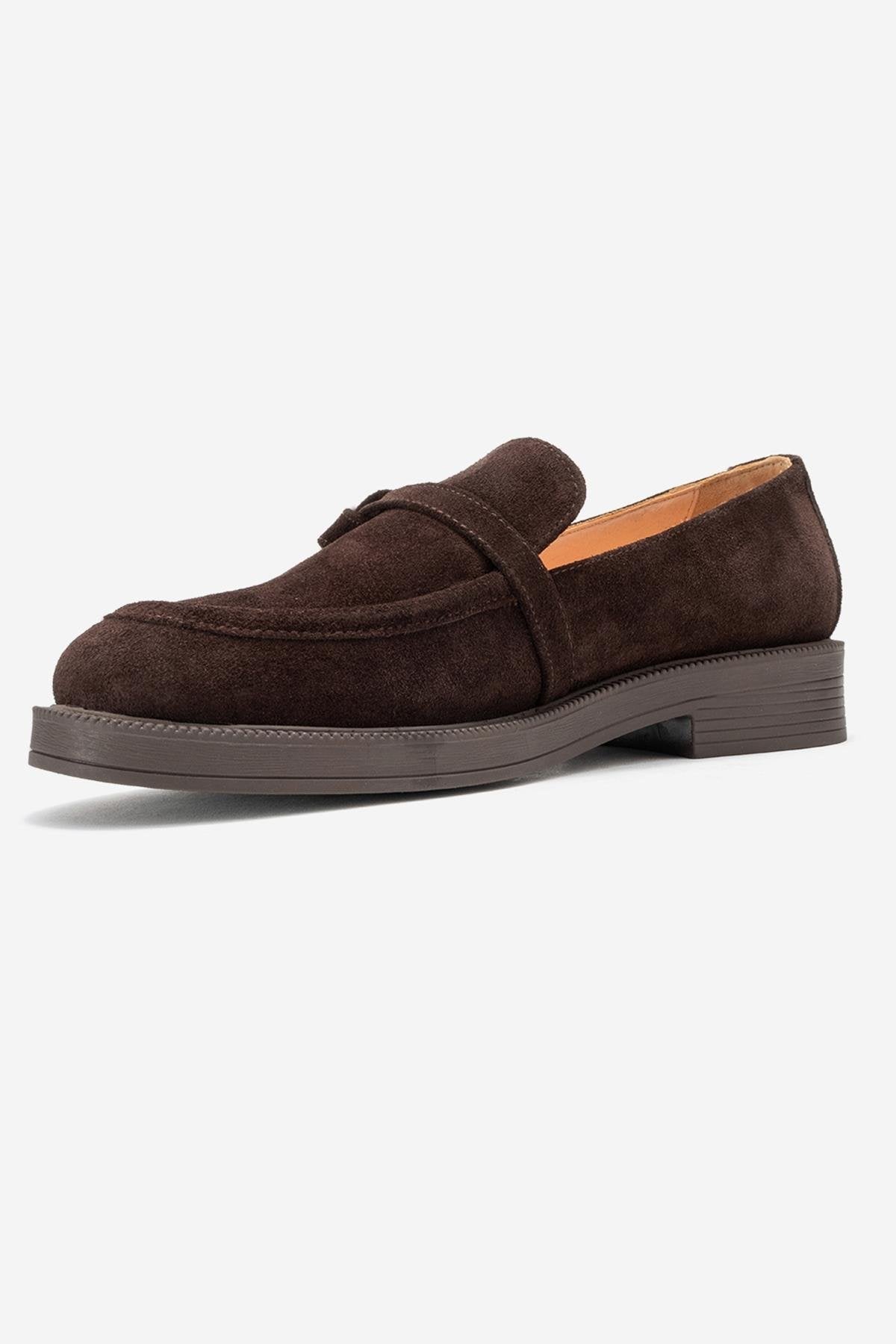 Galea - Brown Genuine Leather Buckled Loafer – heel view showing leather, Vowalisse
