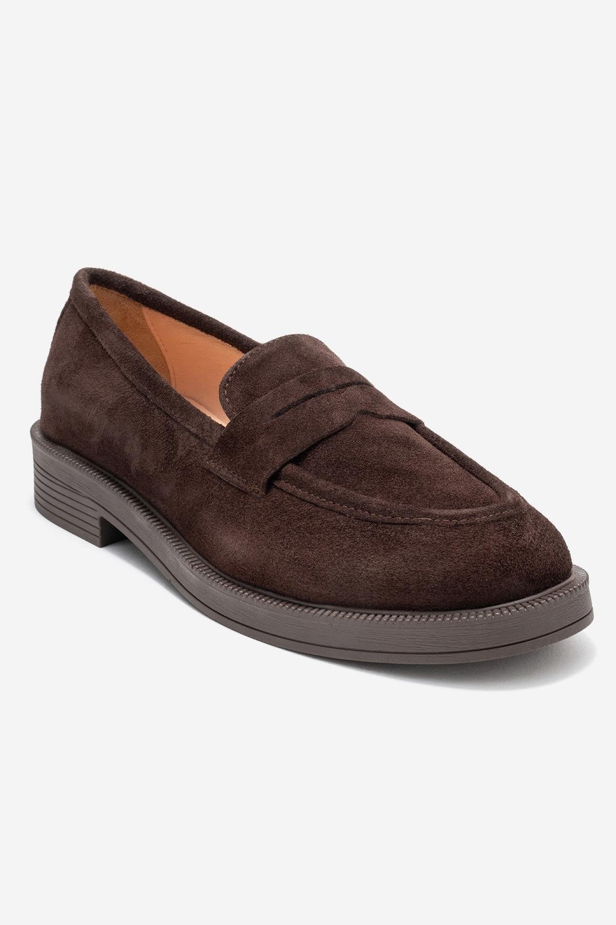 Bree - Brown Genuine Leather Loafer – detail view showing leather, Vowalisse