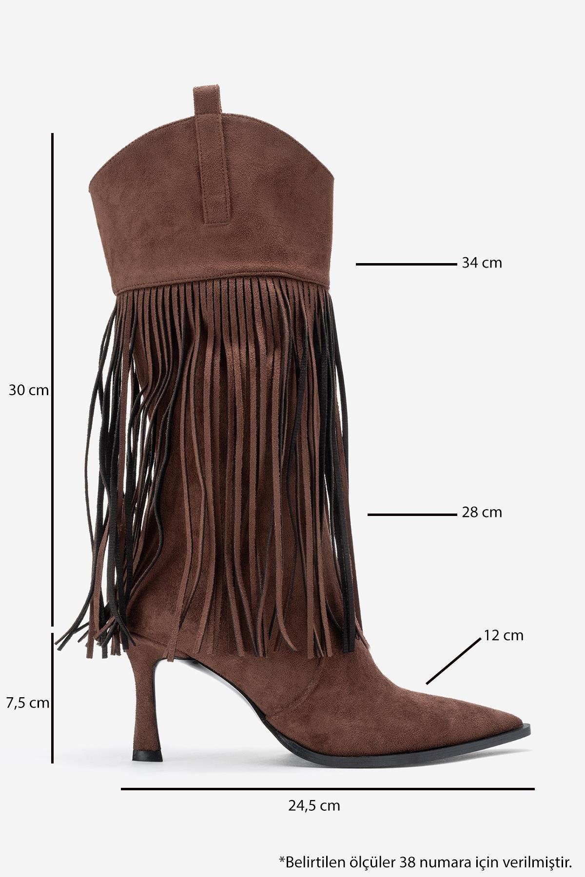 Gueras - Brown Pointed Toe High Heel Boot – top view showing suede, Vowalisse