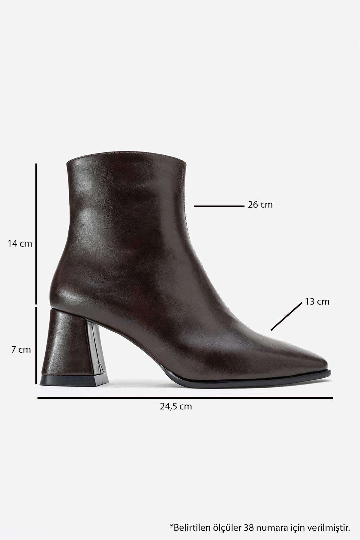 Arven - Brown Block Heel Boot – top view showing leather, Vowalisse