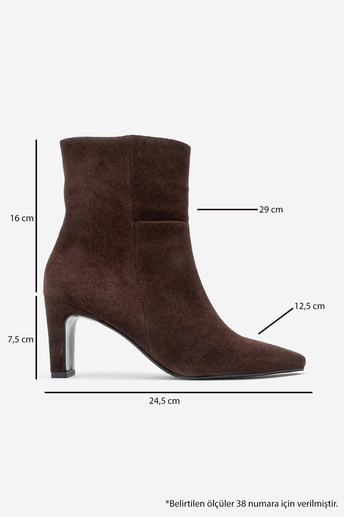 Kyoto - Brown Suede Genuine Leather Block Heel Boot – top view showing leather, suede, Vowalisse
