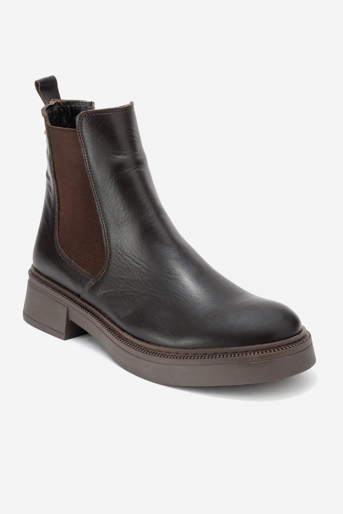 Orliss - Brown Genuine Leather Chelsea Boot – detail view showing leather, Vowalisse