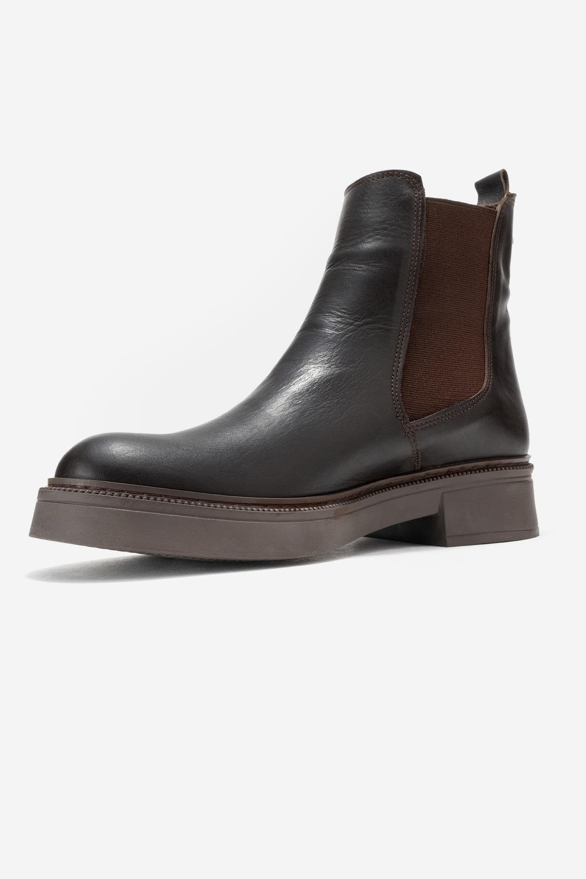 Orliss - Brown Genuine Leather Chelsea Boot – heel view showing leather, Vowalisse