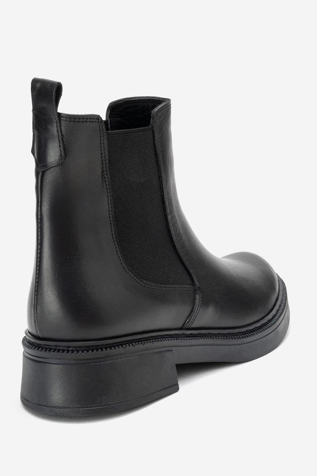 Orliss - Black Genuine Leather Elastic Panel Chelsea Boot – back view showing leather, black, Vowalisse
