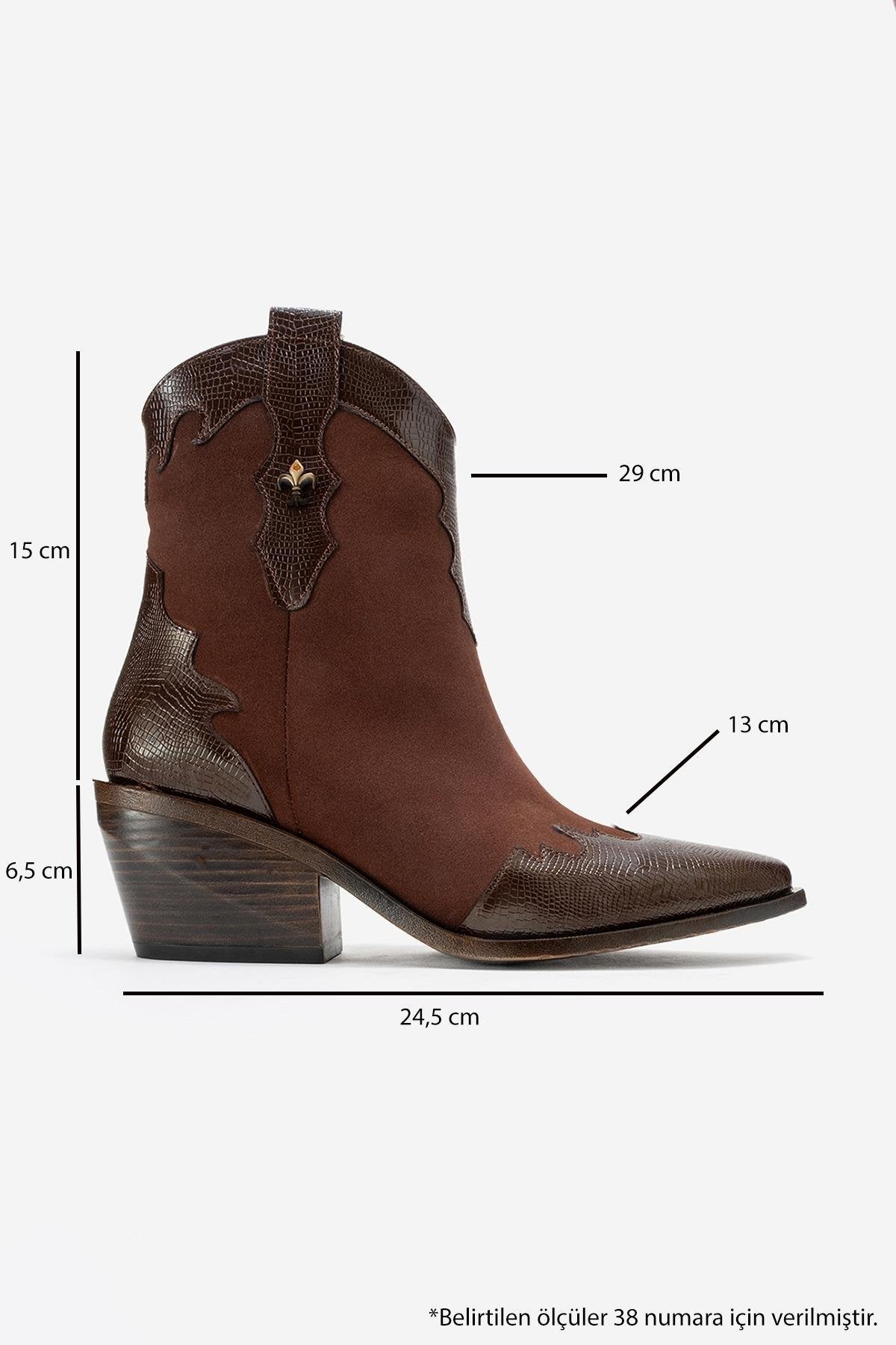 Loel - Brown Suede Patterned Chunky Western Boot – top view showing leather, suede, Vowalisse